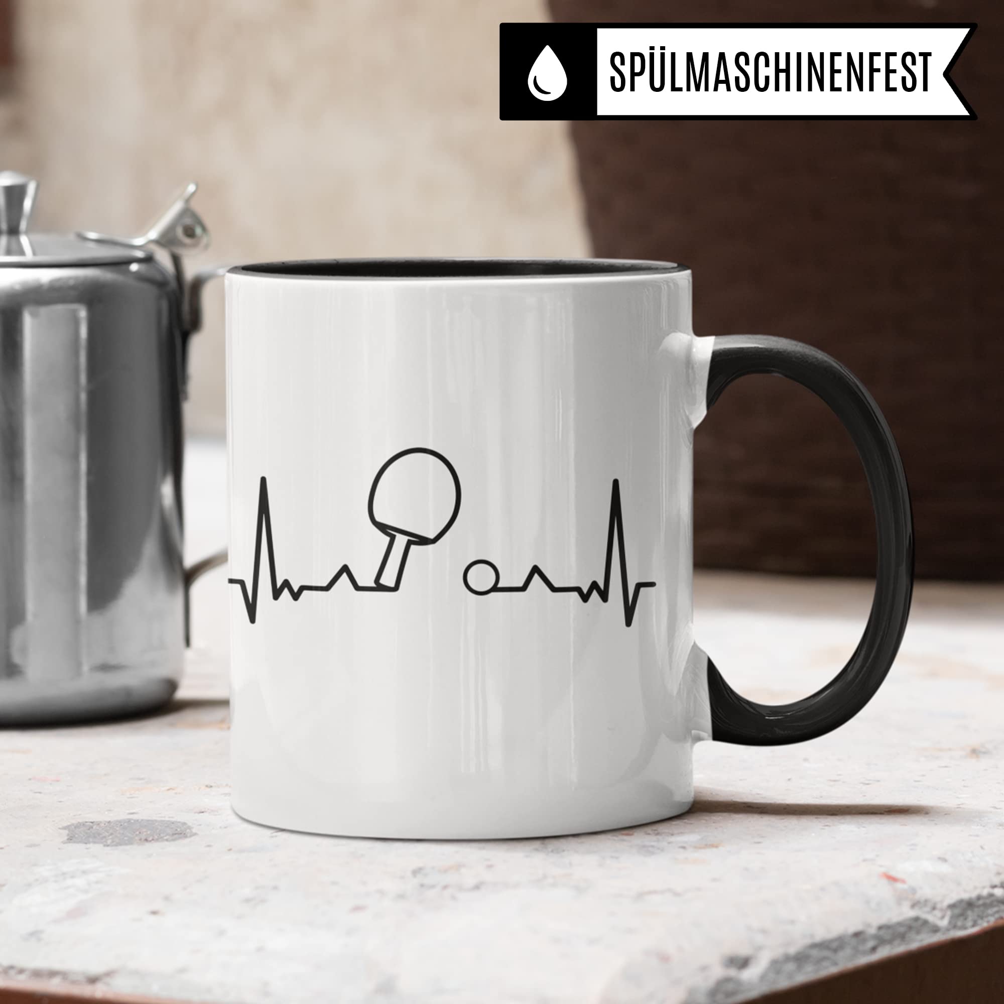 Tasse Tischtennis, Tischtennis Geschenke, Kaffeetasse für Tischtennisspieler Herzschlag Motiv, Tischtennis Geschenkidee Verein Mannschaft Trainer Ping Pong Kaffee-Becher