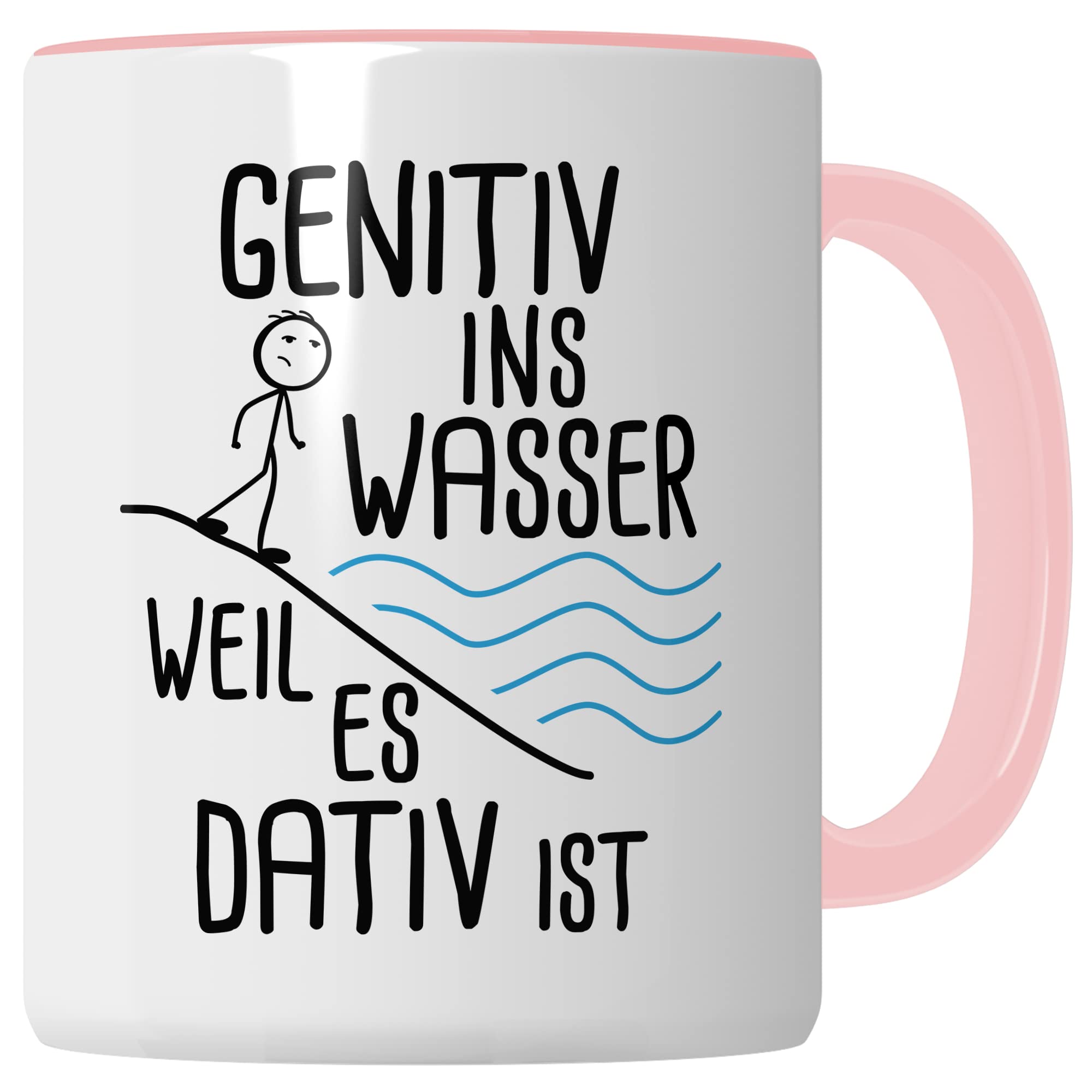 Grammatik Tasse, Genitiv ins Wasser weil es Dativ ist Geschenk Kaffee-Becher Geschenkidee Lehrer Tasse mit Spruch lustig Grammatik Deutsch Dativ Genitiv Kaffeetasse Teetasse Germanist