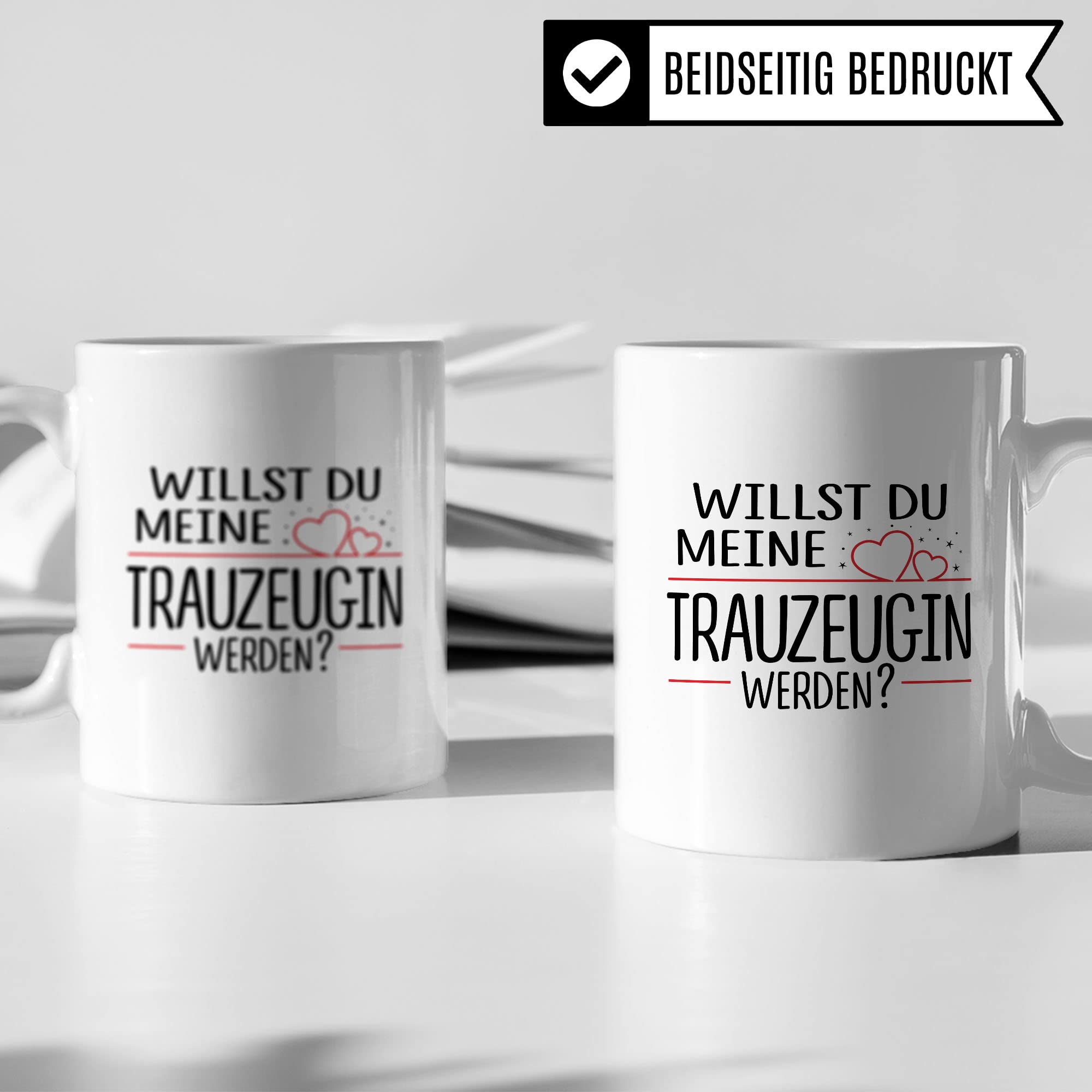 Trauzeugin fragen Tasse Willst du meine Trauzeugin werden? Geschenk Trauzeugin süßes Motiv schöne Geschenkidee Kaffeetasse Teebecher Hochzeit
