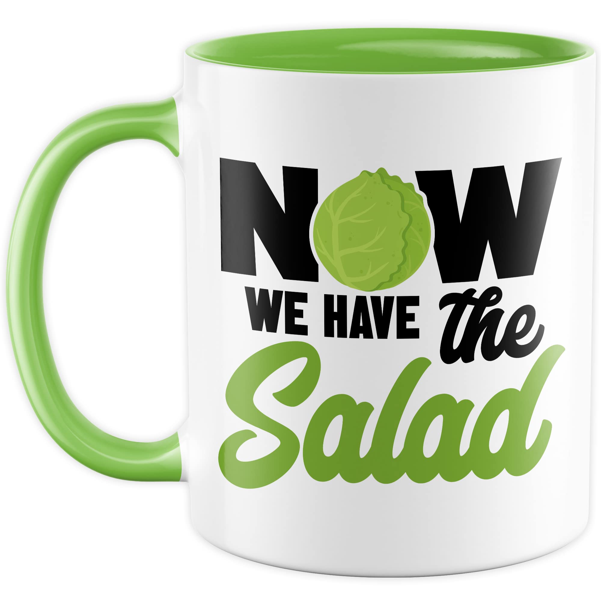 Witz Tasse mit Spruch Denglisch Kaffeetasse Humor Now we have the salad Witz Kaffee-Becher Englisch-Lehrer Geschenk lustig Jetzt haben wir den Salat Sprichwort Geschenkidee Wortspiel