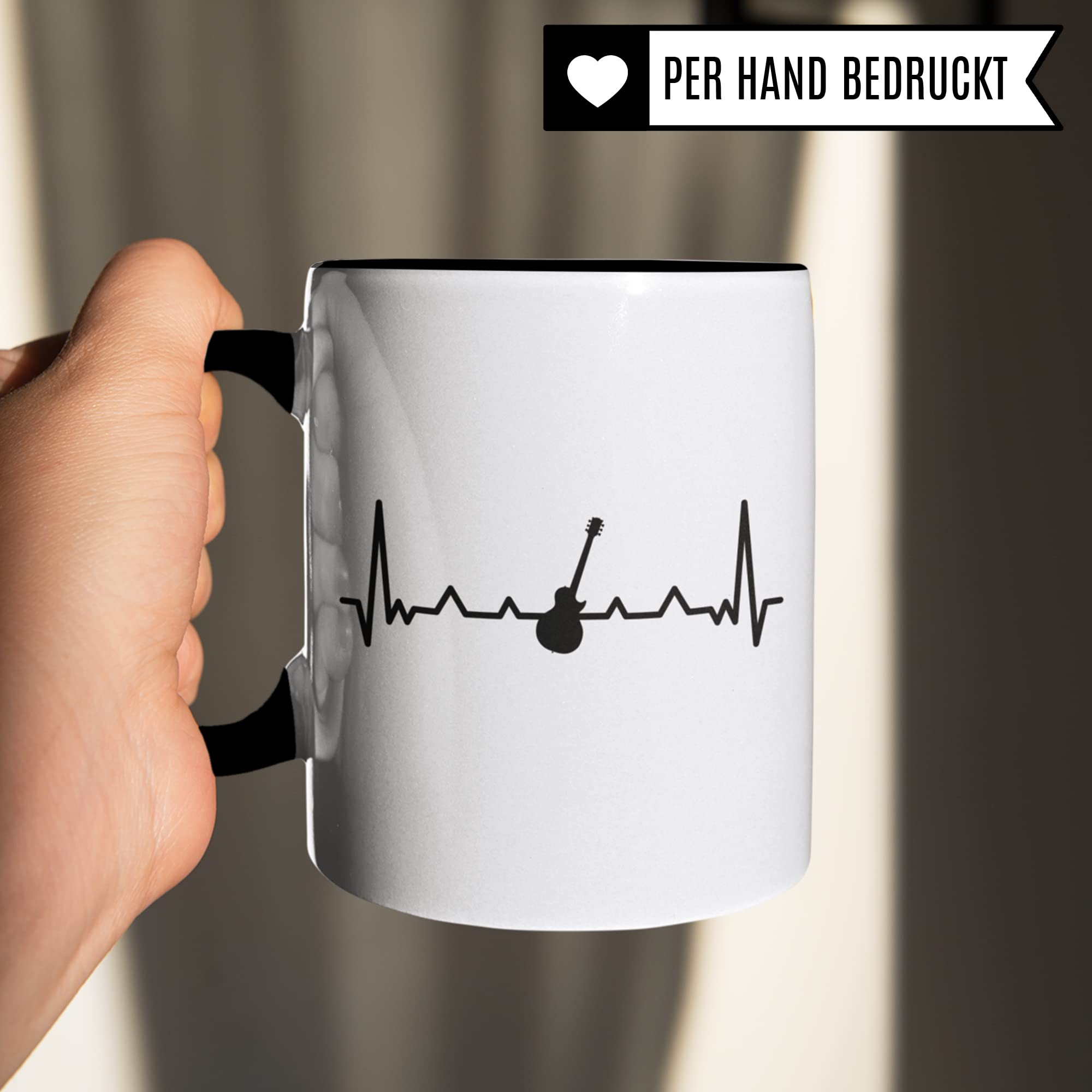 Tasse Gitarre, Gitarre Geschenke, Kaffeetasse für Gitarrist Herzschlag Motiv, Gitarre Geschenkidee Gitarrenspieler, Akustikgitarre Gitarist Kaffee-Becher