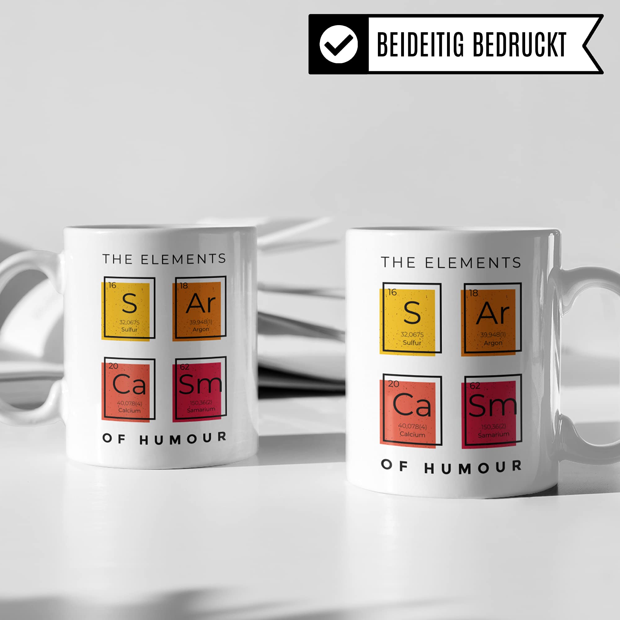 Sarkasmus Tasse mit Spruch lustig - The Elements of Humor - Sarkasmus Geschenk Kaffeetasse mit Sprüchen Chemie - Witz Kaffeebecher für Büro Arbeit Kollegen - Becher für Männer Frauen