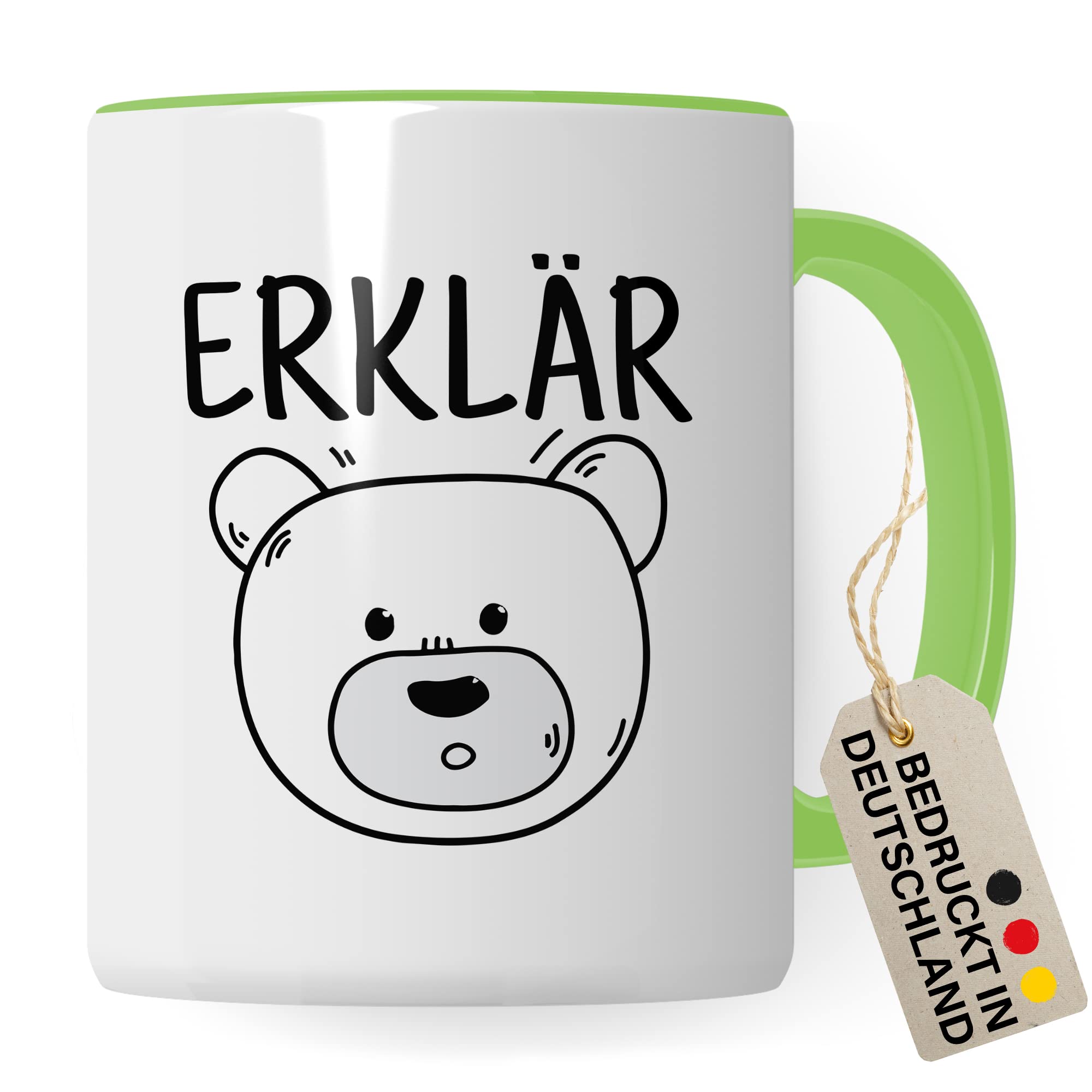 Tasse Erklärbär Geschenk Tasse mit Wortspiel Geschenkidee Kaffeetasse Tasse mit Spruch lustig Bären-Motiv Kaffee-Becher Teetasse Witztasse Humor Witz Deutschlehrer Germanistik