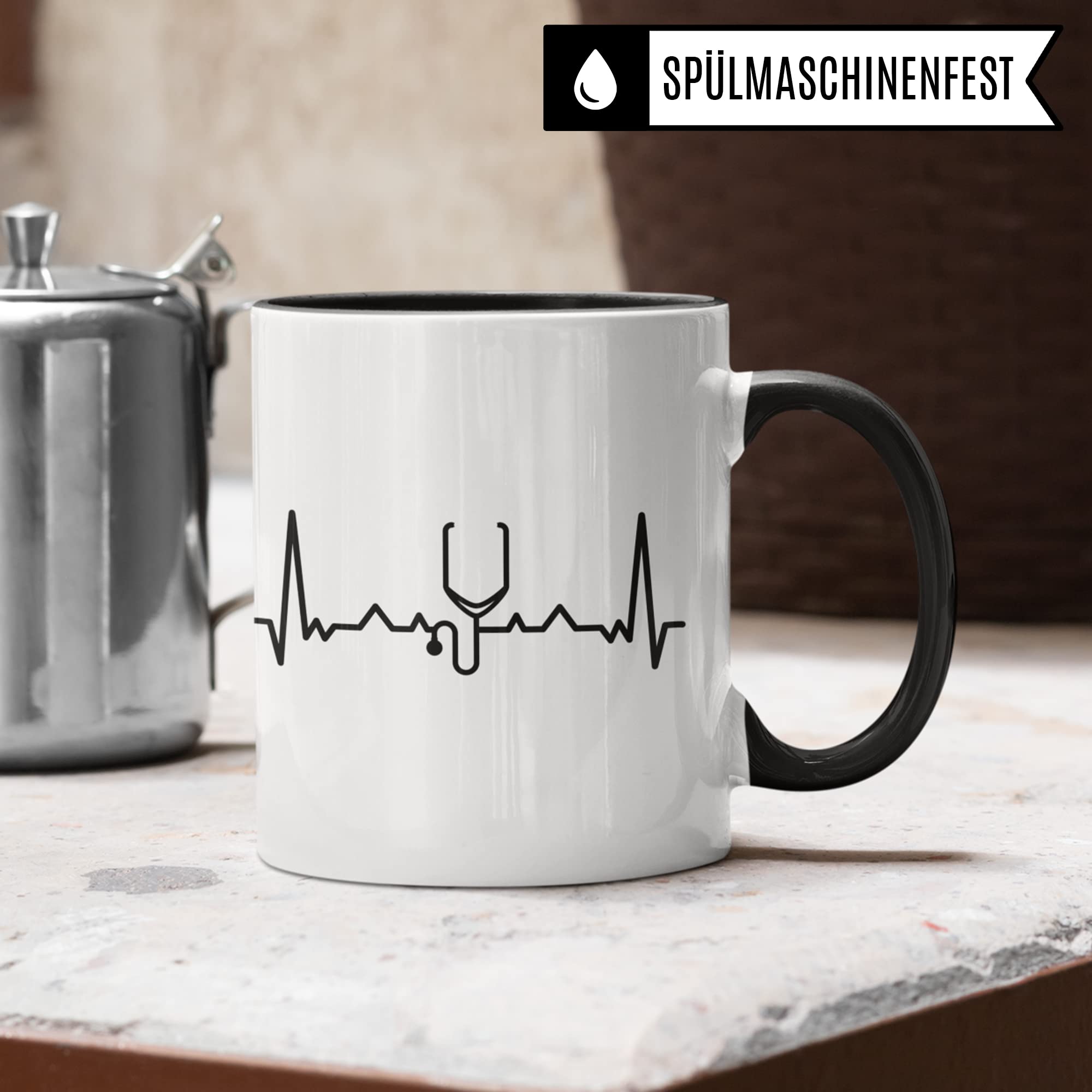 Tasse Stethoskop, Geschenk Arzt & Ärztin, Doktor & Doktorin Kaffeetasse mit stethoskop Herzschlag Motiv, Humanmedizin Mediziner Medizinstudent Geschenk-Idee Arzt Kaffee-Becher