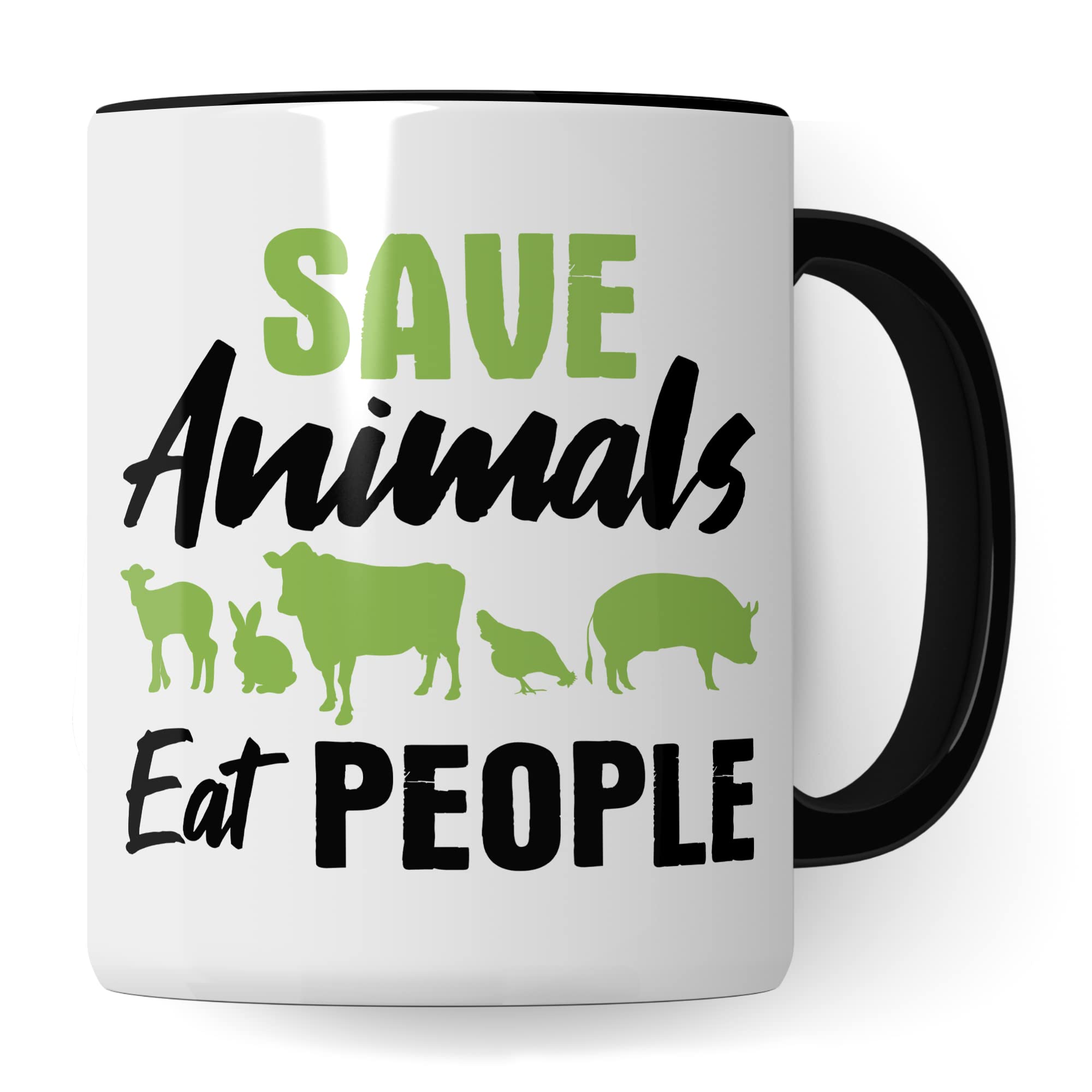 Tasse Vegan Spruch, Geschenk für Veganer & Veganerin Kaffeetasse Motiv, Kaffeebecher Veganismus vegane Ernährung, Save Animals Eat People Witz Geschenkidee Becher