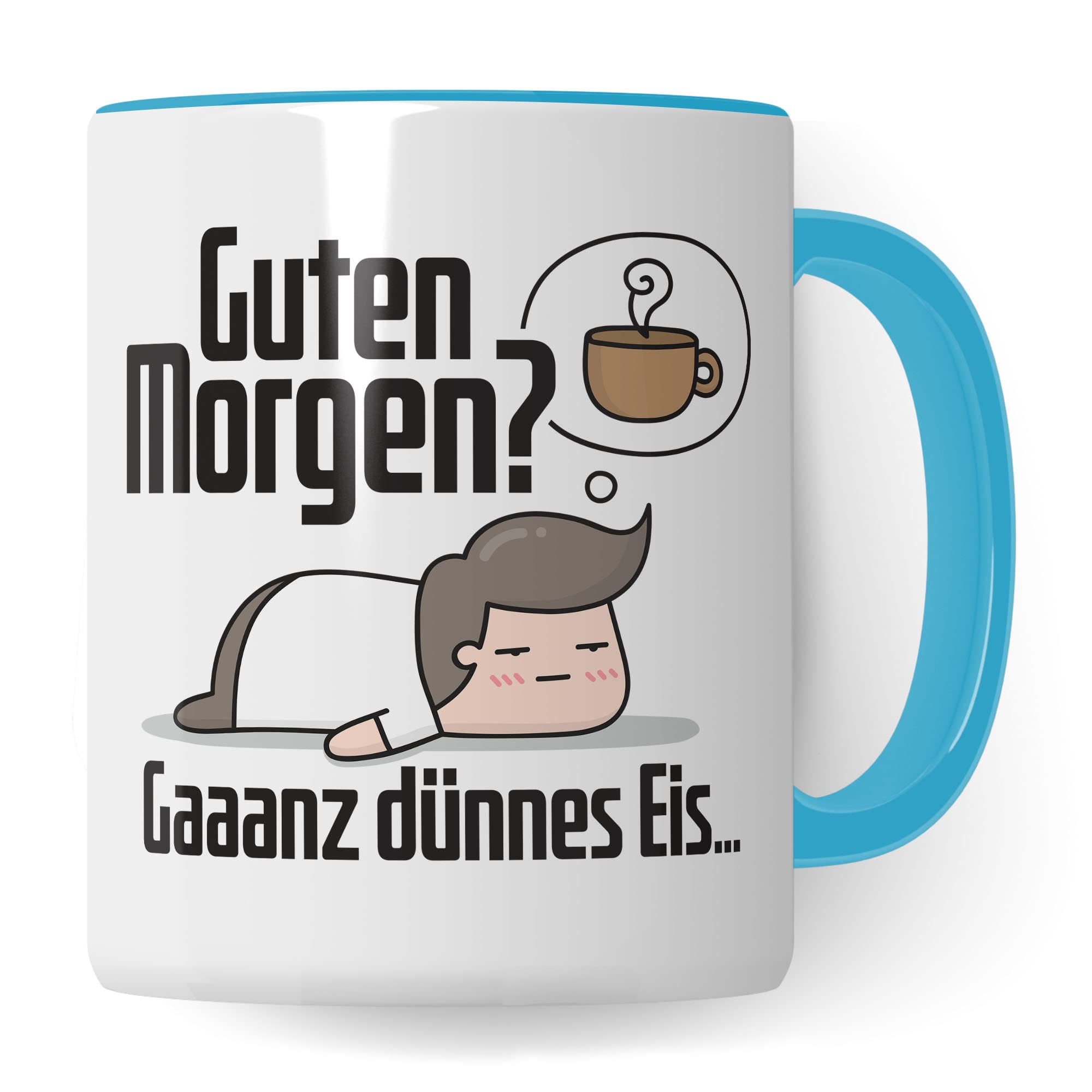 Tasse sarkastischer Spruch, Guten Morgen? Gaaanz dünnes Eis… lustige Geschenkidee Kaffeetasse mit Spruch fürs Büro, Geschenk Kollegen Freund Freundin Müde Morgenmuffel Kaffee-Becher