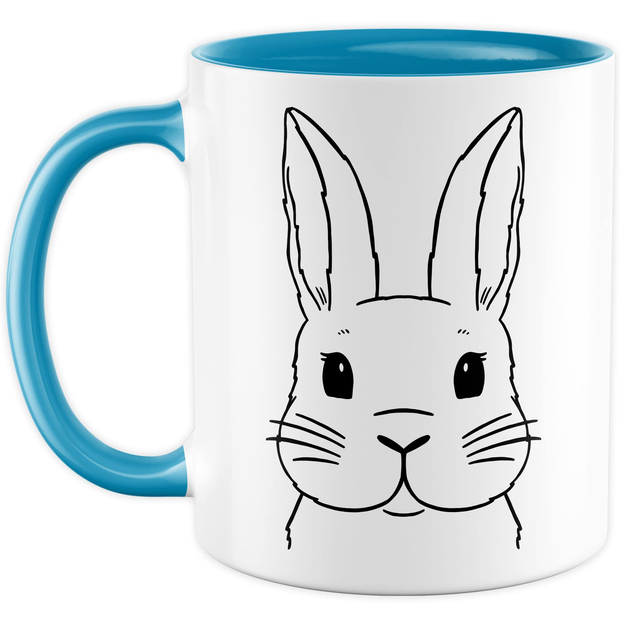 Kaninchen Tasse Hasen Bild süße Kaffeetasse mit Tier Motiv Karnickel Kaffee-Becher Häschen Humor Geschenk Spruch Teetasse Haustier Hase Langohr Halter cute Kaninchen Zeichnung