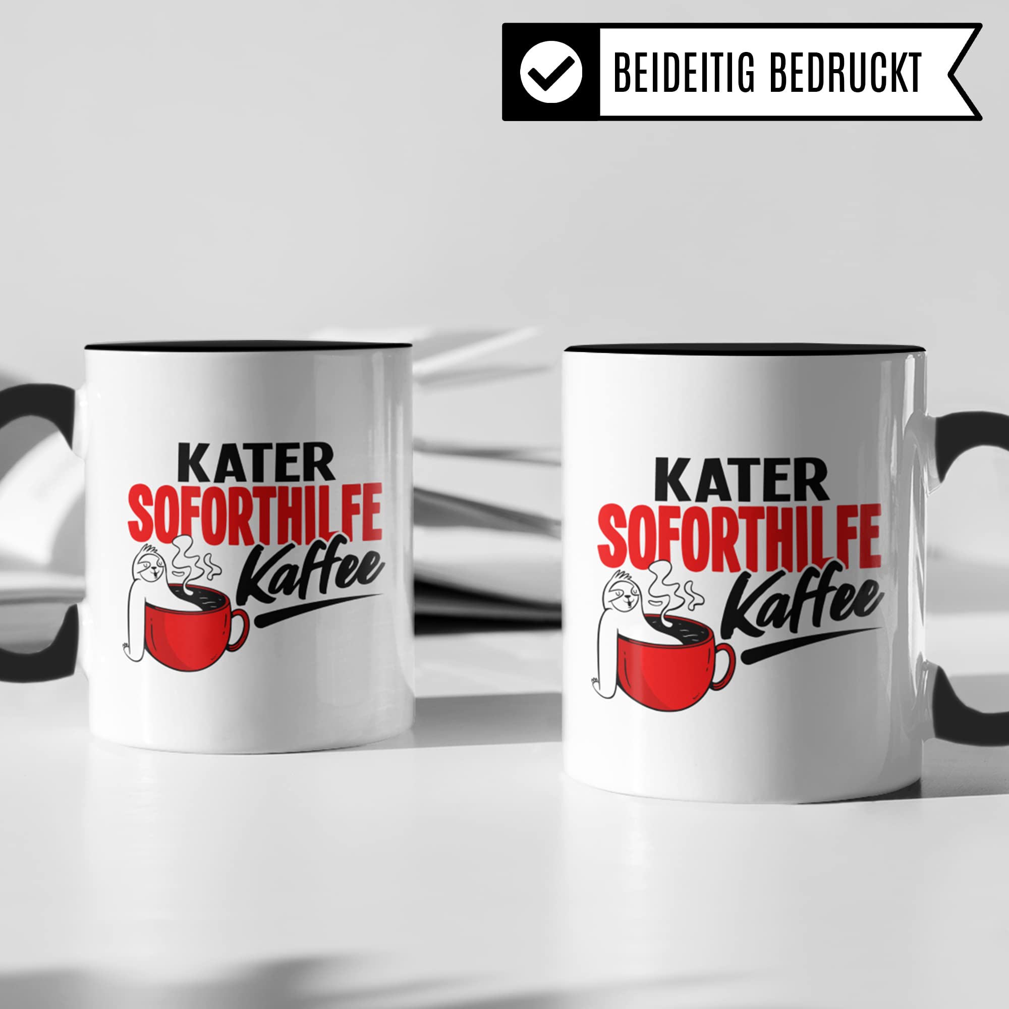 Tasse lustig mit Spruch - Kater Soforthilfe Kaffee - Geschenk für Freund Freundin Männer Frauen - Kaffeetasse gegen Hangover Party Saufen Kopfschmerzen, Witz Kaffeebecher