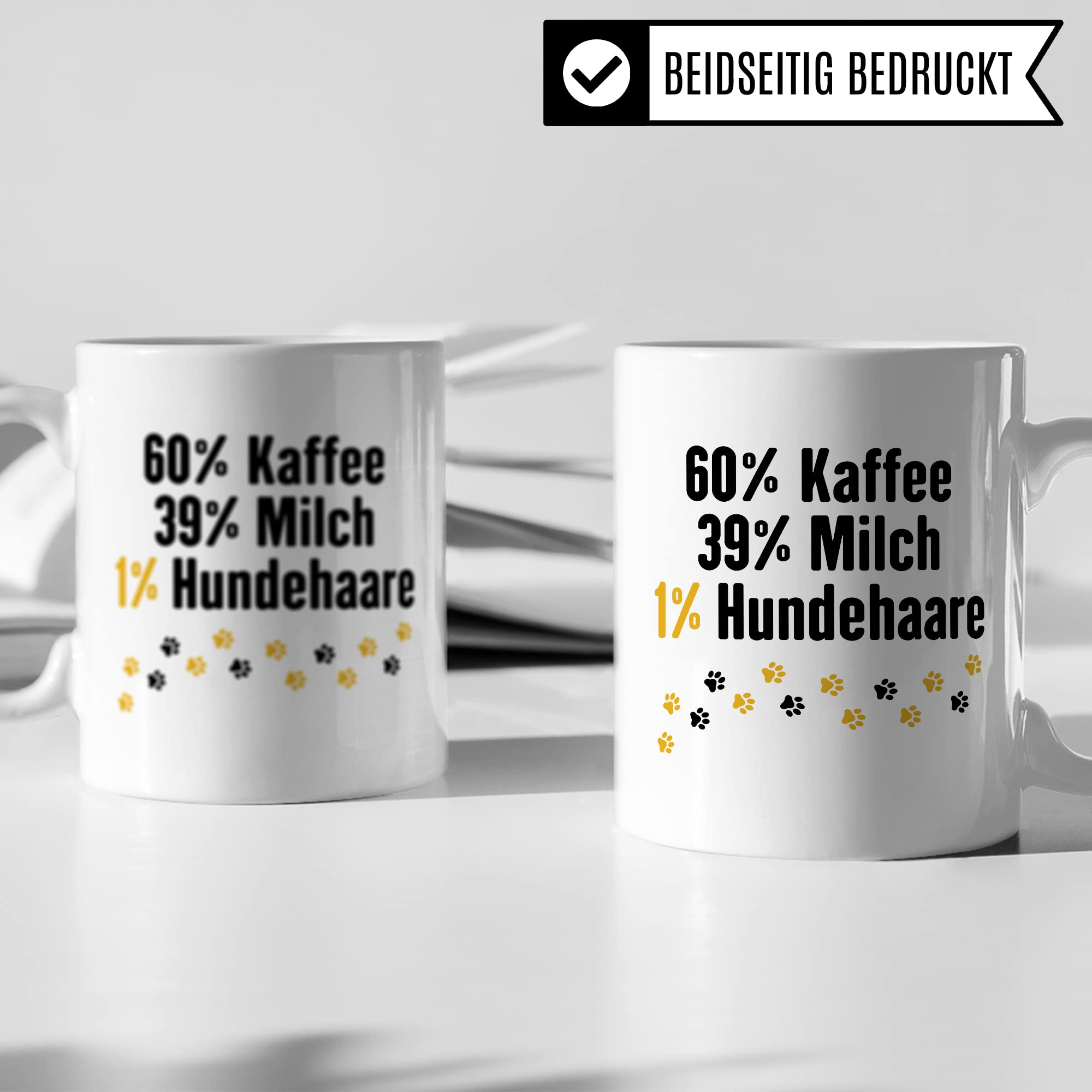 Hunde Tasse Spruch lustig, 60% Milch 39% Kaffee 1% Hundehaare Geschenk Hundehalter Geschenkidee Hundebesitzer Kaffee-Becher Herrchen Teetasse Kaffeetasse Hundeliebhaber