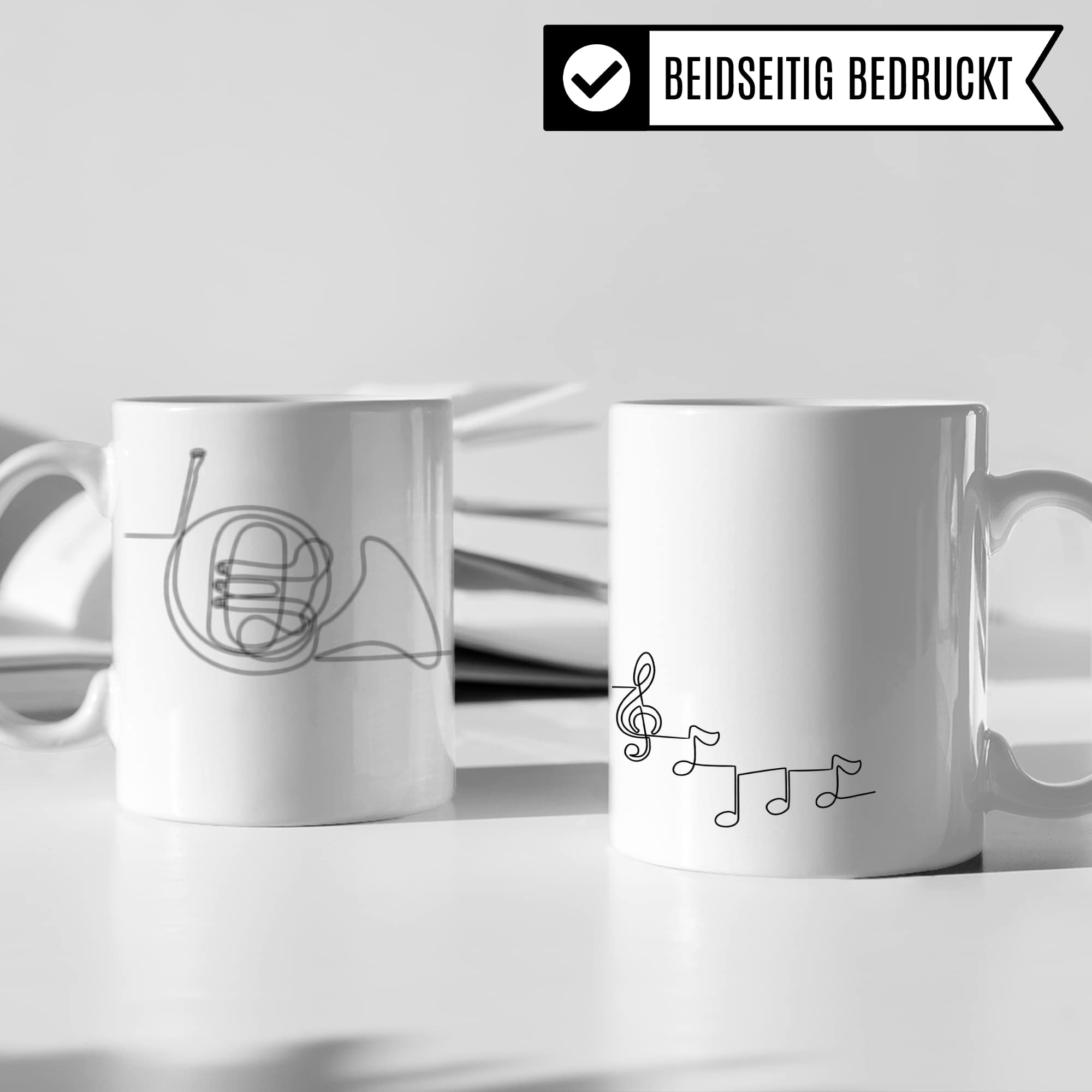 Horn Tasse - Musik Geschenk für Hornist - Kaffeetasse Musiker Hornspieler - Instrument Geschenkideen Hornisten Zeichnung Design Kaffee-Becher