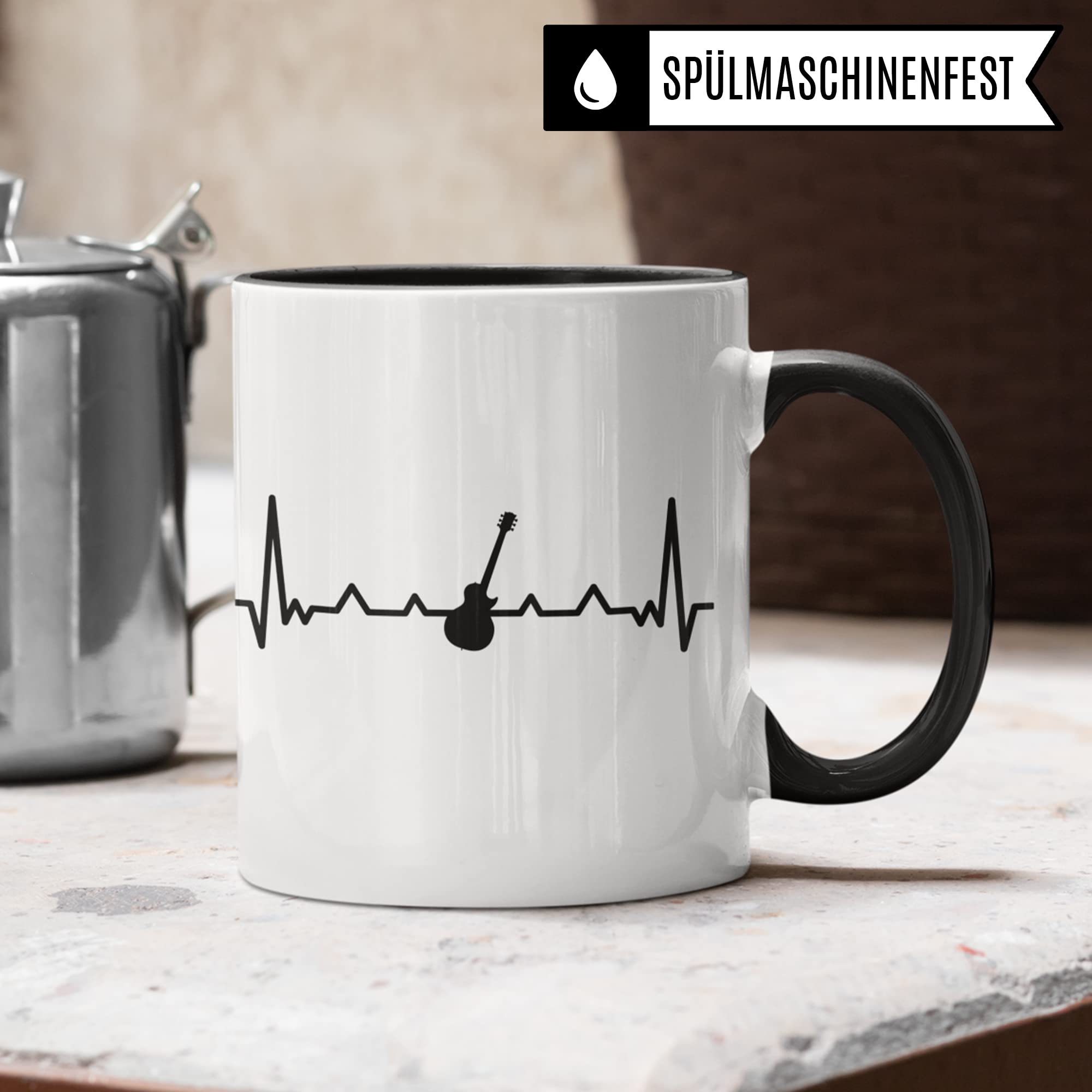 Tasse Gitarre, Gitarre Geschenke, Kaffeetasse für Gitarrist Herzschlag Motiv, Gitarre Geschenkidee Gitarrenspieler, Akustikgitarre Gitarist Kaffee-Becher