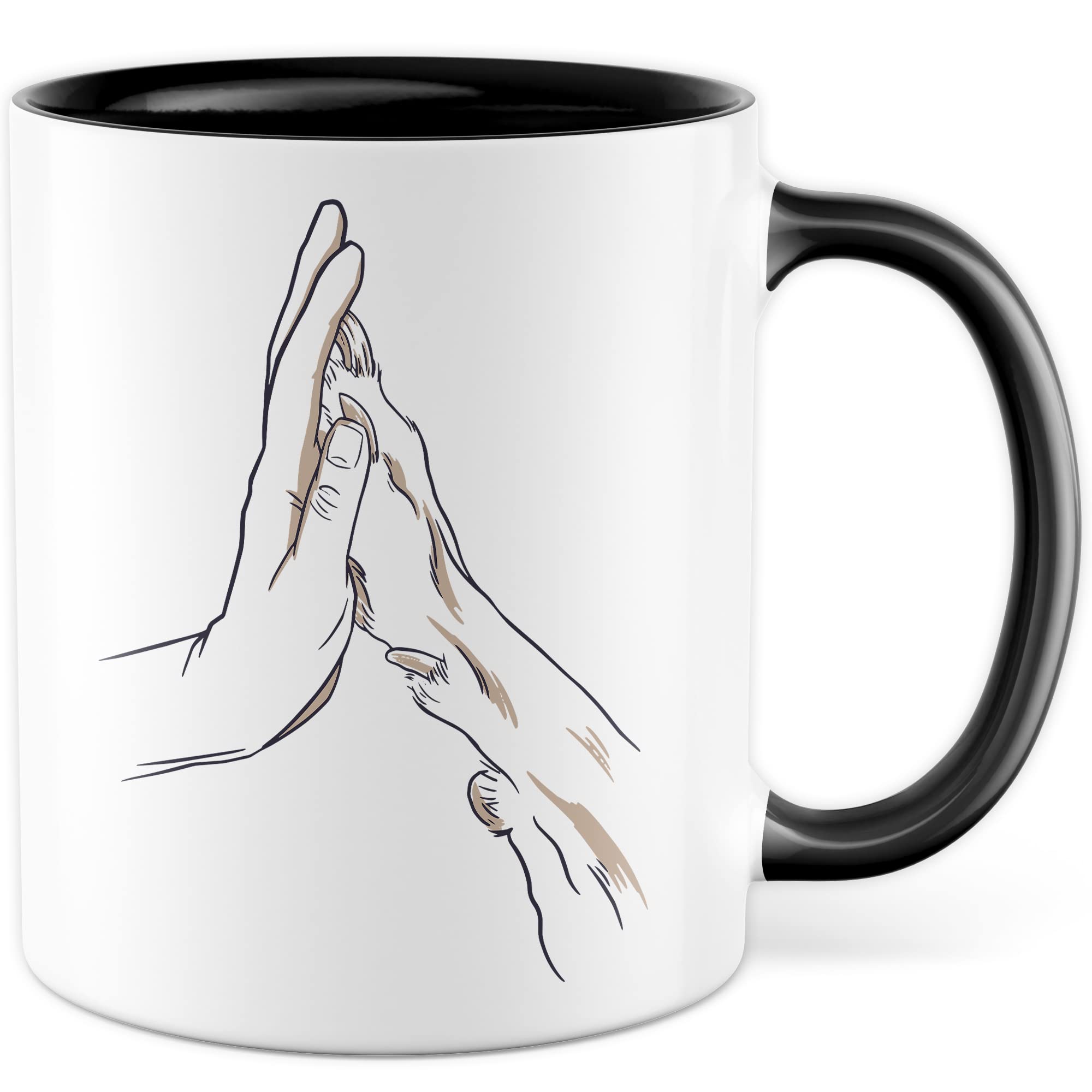 Tasse Hund & Mensch Geschenk Geschenkidee Herrchen Frauchen Hundemama Hundepapa Vierbeiner Comic Kaffeetasse mit Hundemotiv Kaffee-Becher Hund mit Mensch Teetasse Hand und Pfote