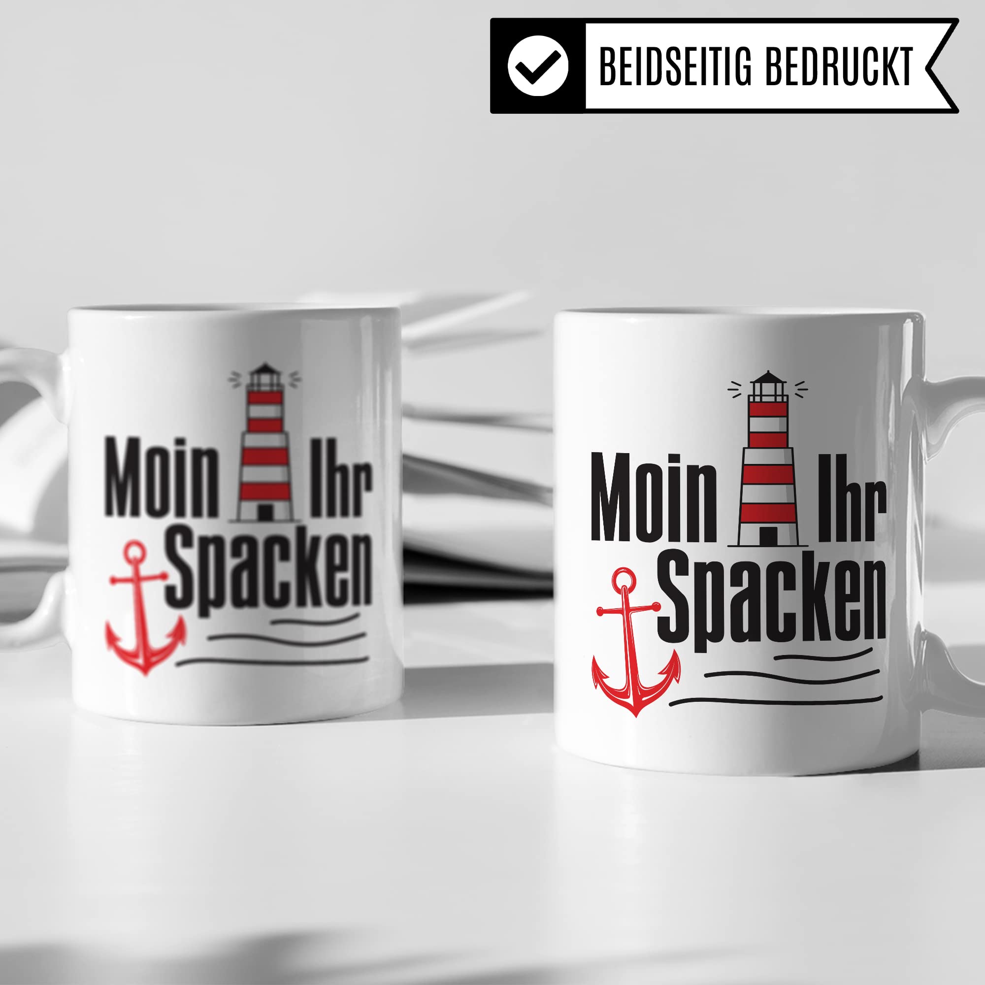 Moin ihr Spacken Tasse Kaffee-Tasse Geschenkidee für Norddeutsche Norddeutschland Meer Nordsee Ostsee Kaffeebecher