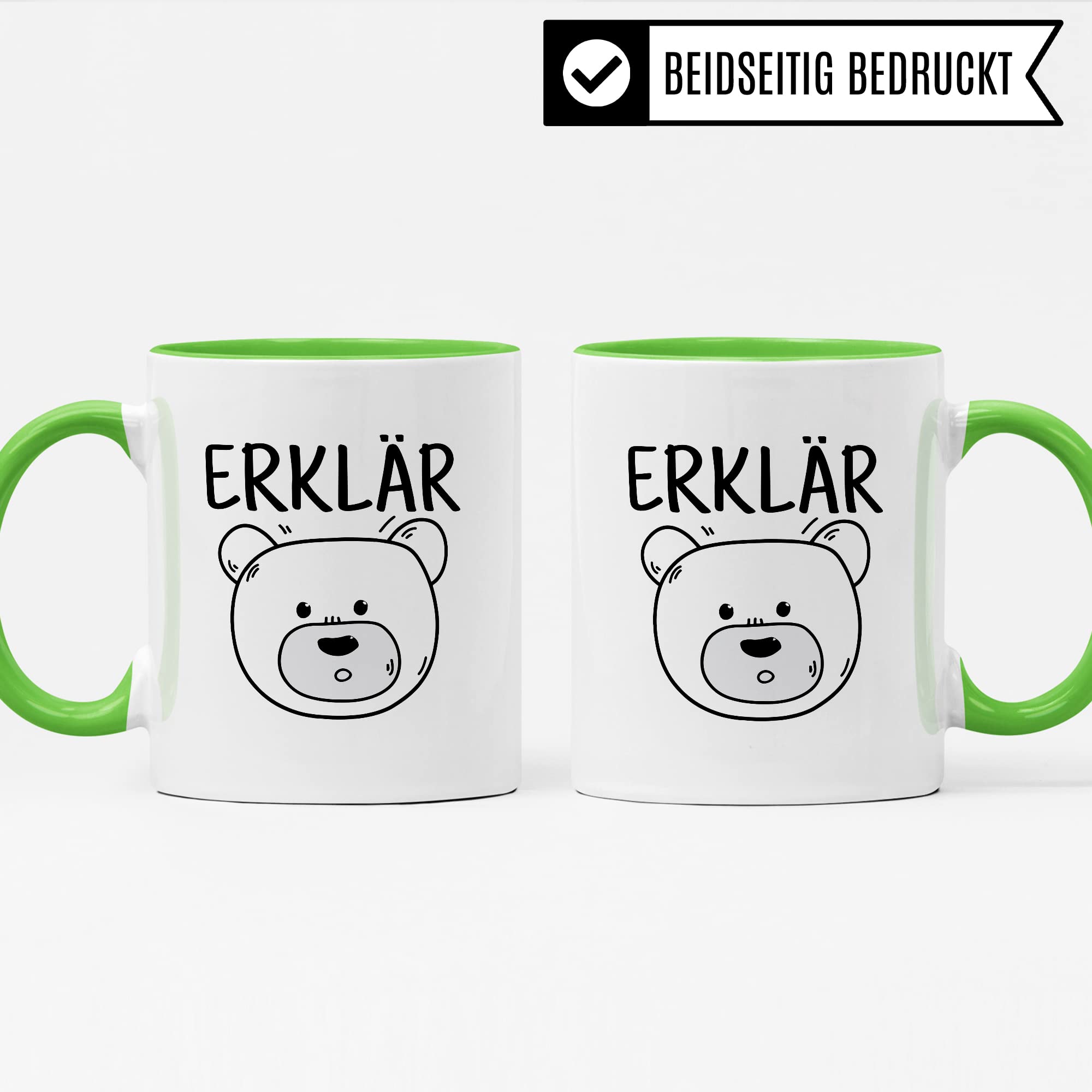 Tasse Erklärbär Geschenk Tasse mit Wortspiel Geschenkidee Kaffeetasse Tasse mit Spruch lustig Bären-Motiv Kaffee-Becher Teetasse Witztasse Humor Witz Deutschlehrer Germanistik