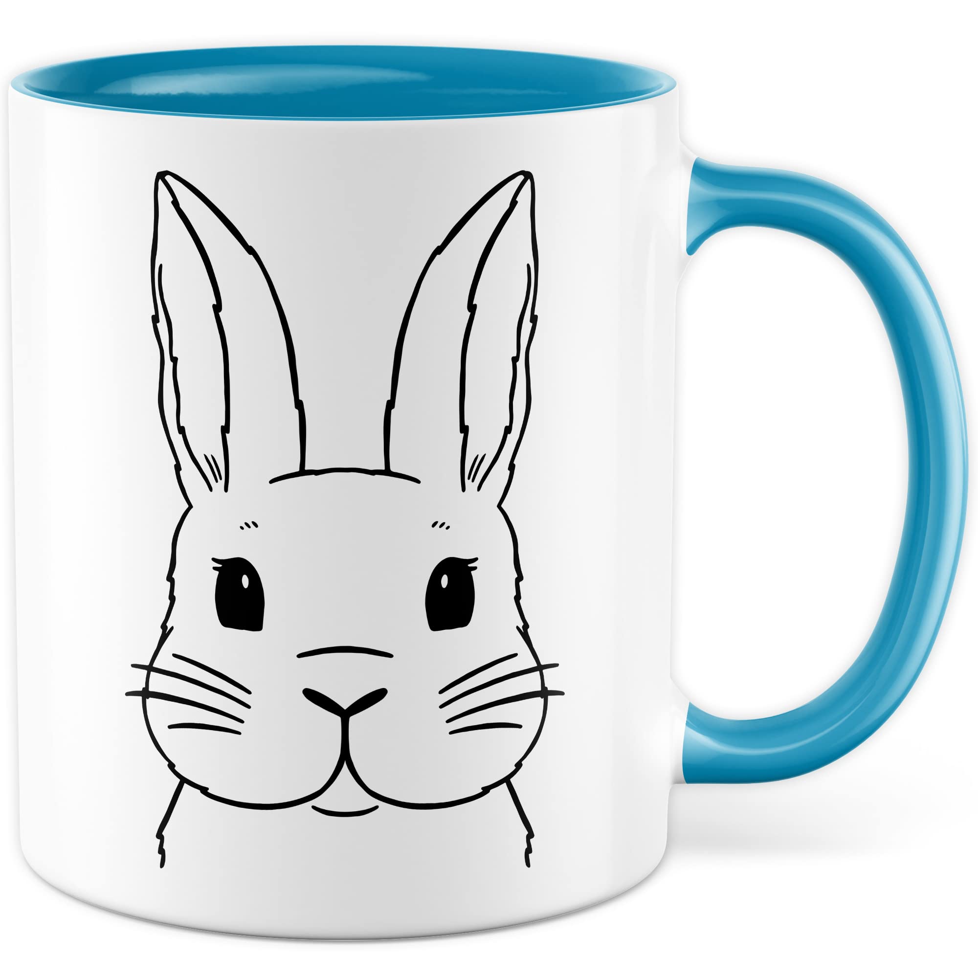 Kaninchen Tasse Hasen Bild süße Kaffeetasse mit Tier Motiv Karnickel Kaffee-Becher Häschen Humor Geschenk Spruch Teetasse Haustier Hase Langohr Halter cute Kaninchen Zeichnung