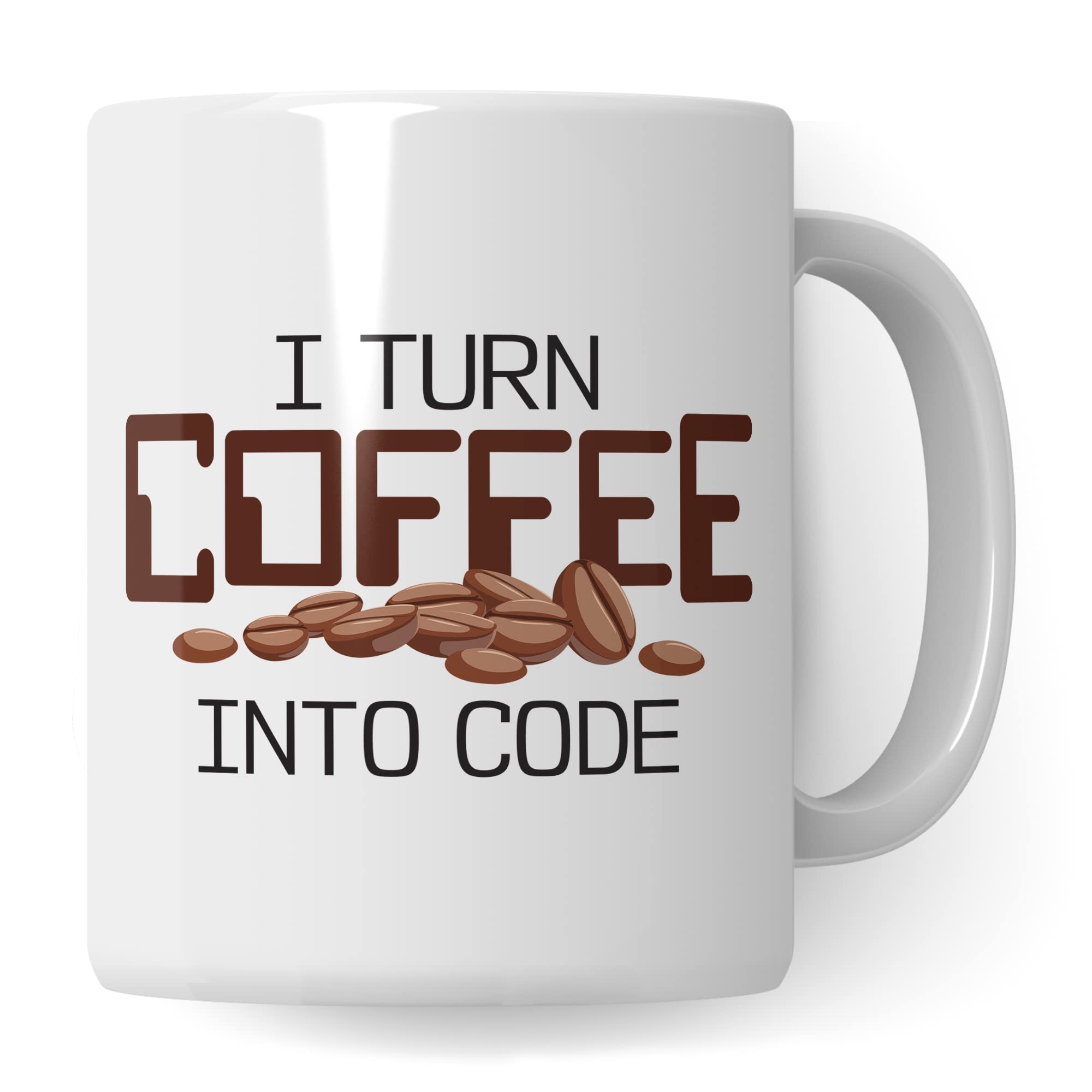 Informatik Geschenk Tasse, I turn Coffee into Code Geschenkidee für Informatiker Kaffee-Becher Informatikerin Programmieren Kaffeetasse mit Spruch lustig Coding