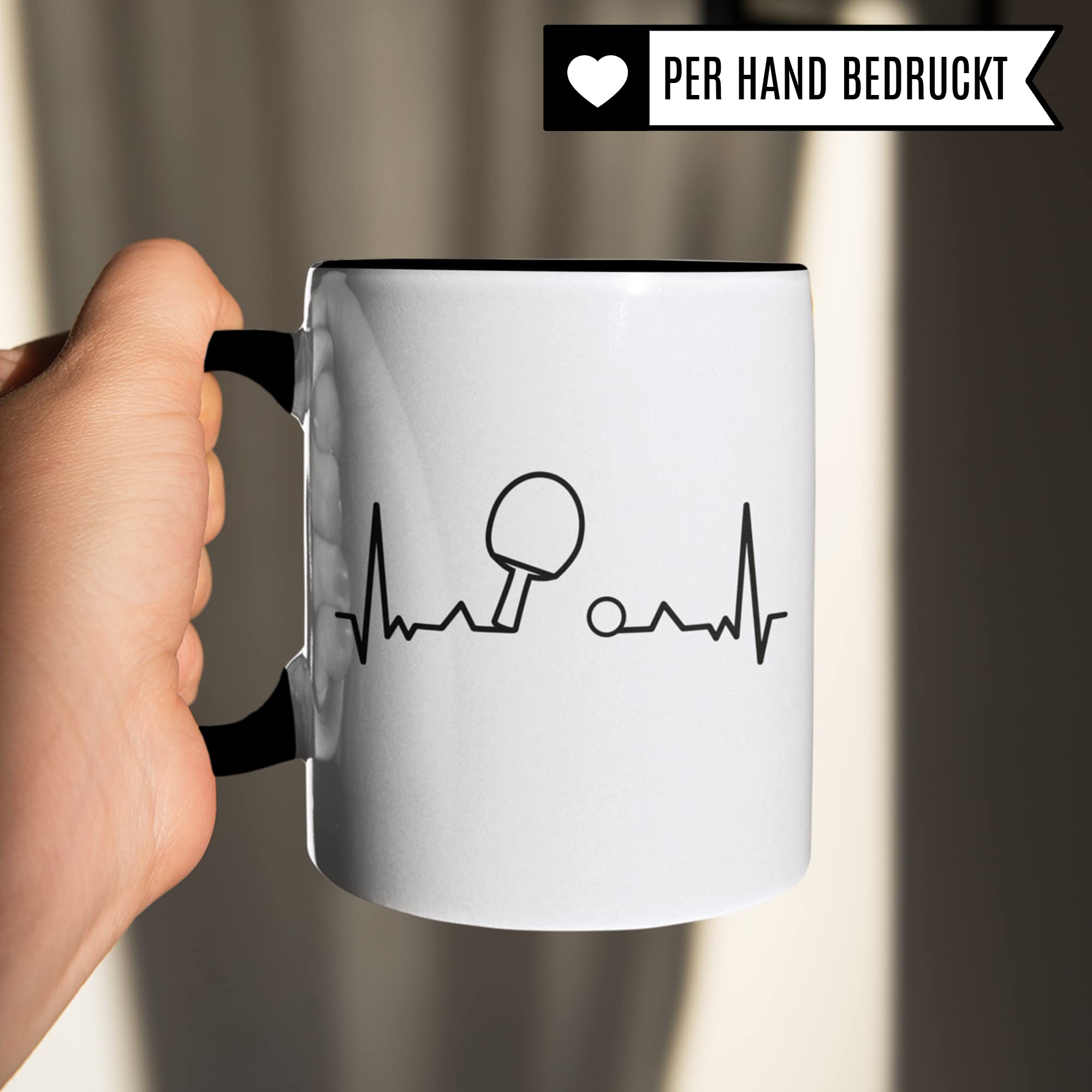 Tasse Tischtennis, Tischtennis Geschenke, Kaffeetasse für Tischtennisspieler Herzschlag Motiv, Tischtennis Geschenkidee Verein Mannschaft Trainer Ping Pong Kaffee-Becher