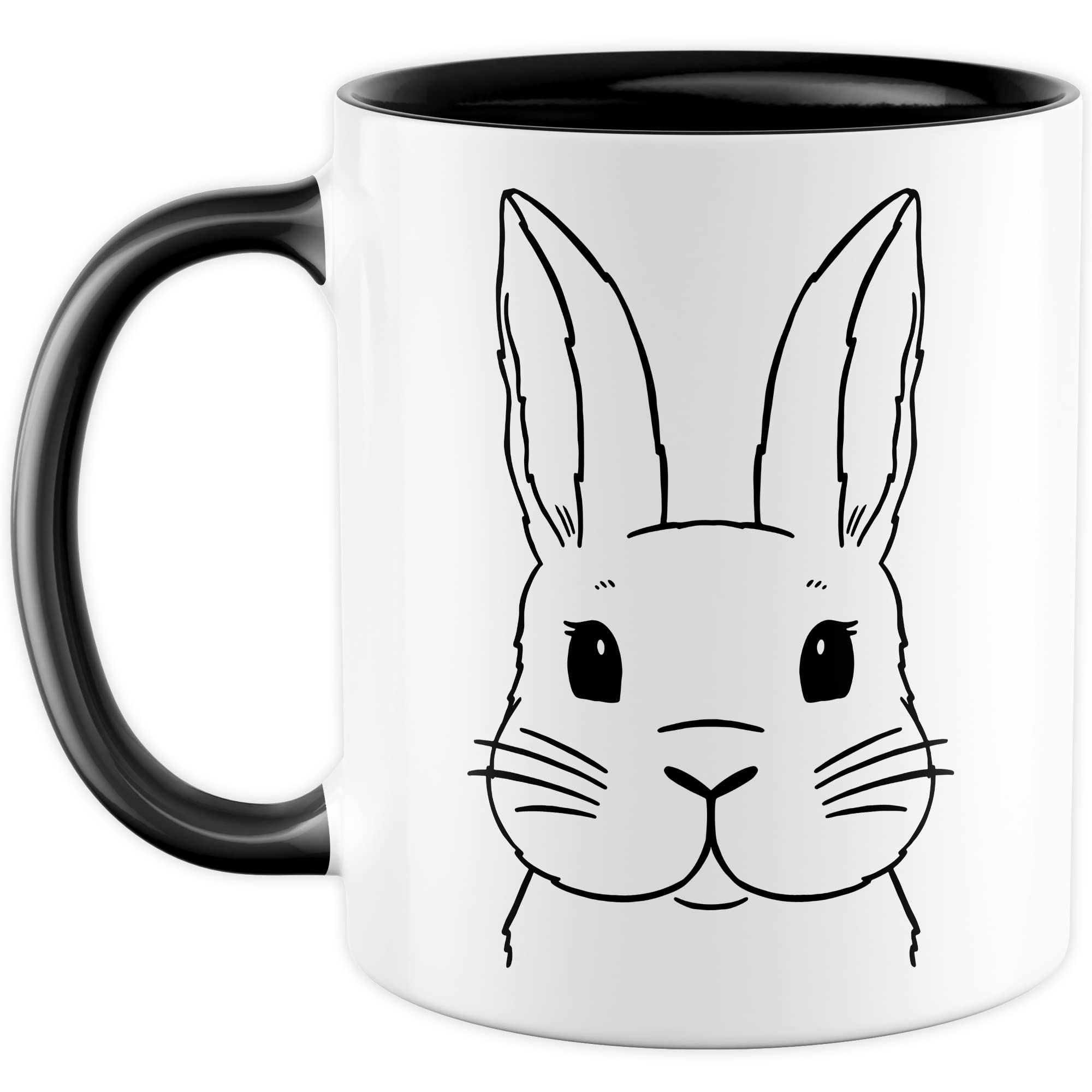 Kaninchen Tasse Hasen Bild süße Kaffeetasse mit Tier Motiv Karnickel Kaffee-Becher Häschen Humor Geschenk Spruch Teetasse Haustier Hase Langohr Halter cute Kaninchen Zeichnung