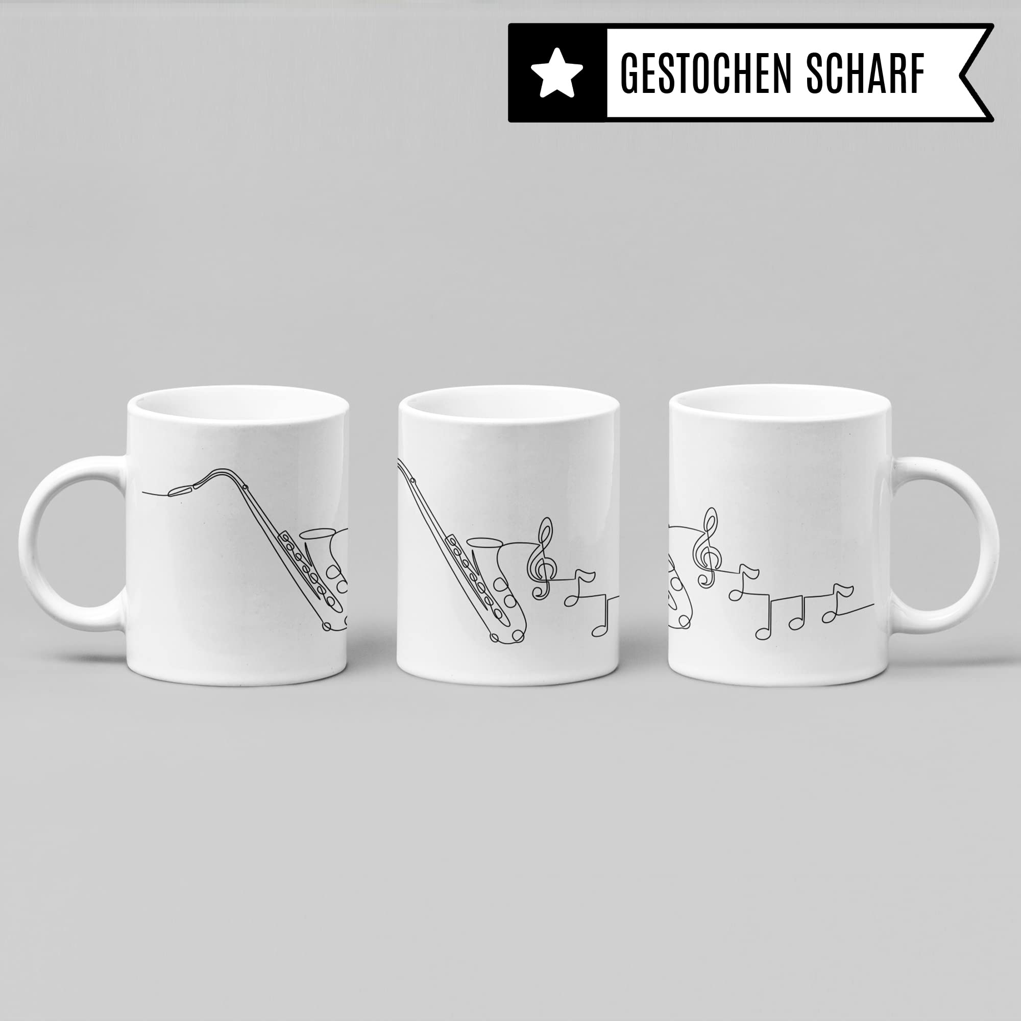 Saxophon Tasse - Musik Geschenk für Saxophonist Saxophonistin - Kaffeetasse Musiker Saxofon Saxophonspieler - Instrument Geschenkideen Saxophonisten Zeichnung Design Kaffee-Becher