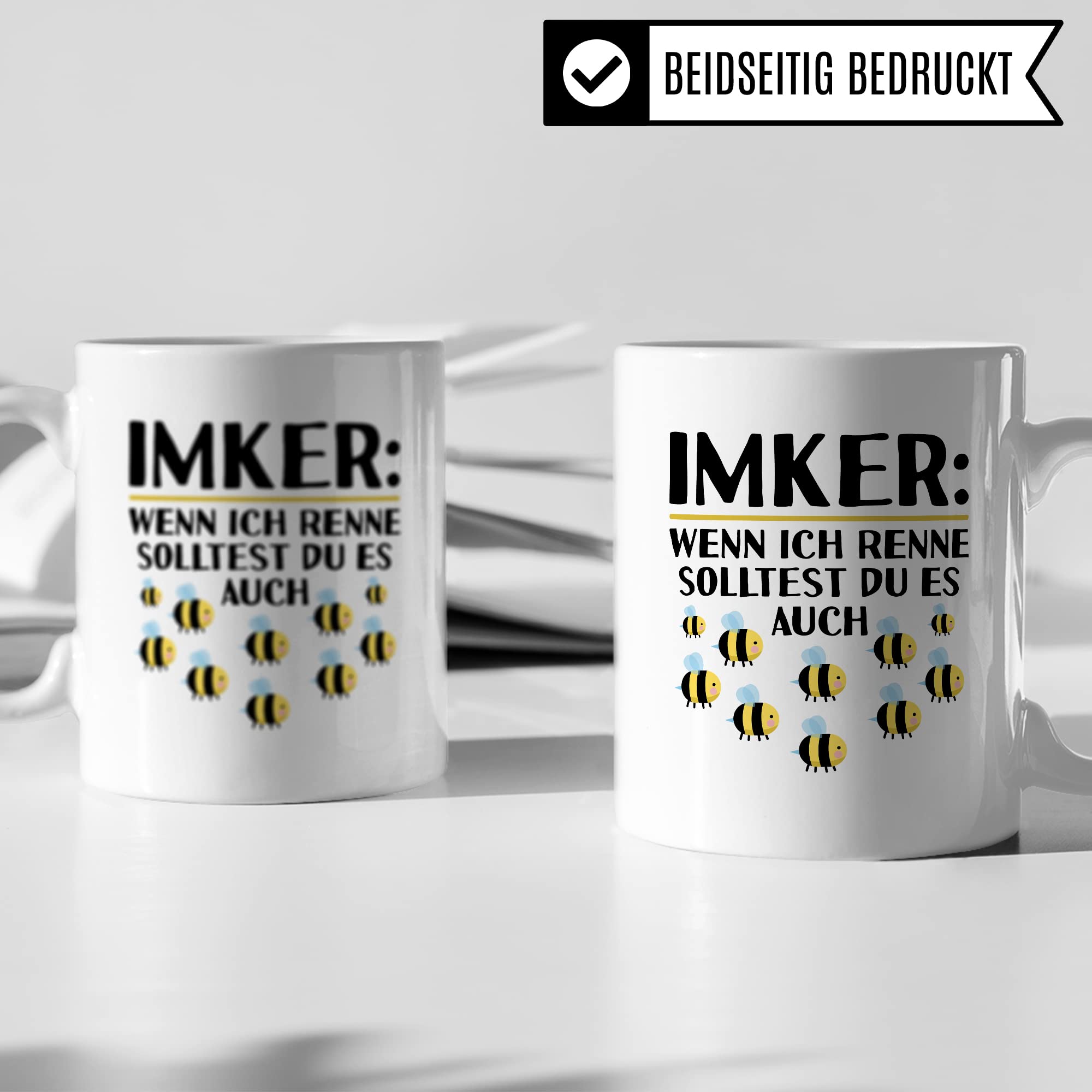 Tasse Imker Geschenk, Wenn ich renne solltest du es auch Geschenkidee Bienenzüchter Kaffee-Becher Tasse mit Spruch lustig Kaffeetasse Bienenvater Witztasse Humor Teetasse