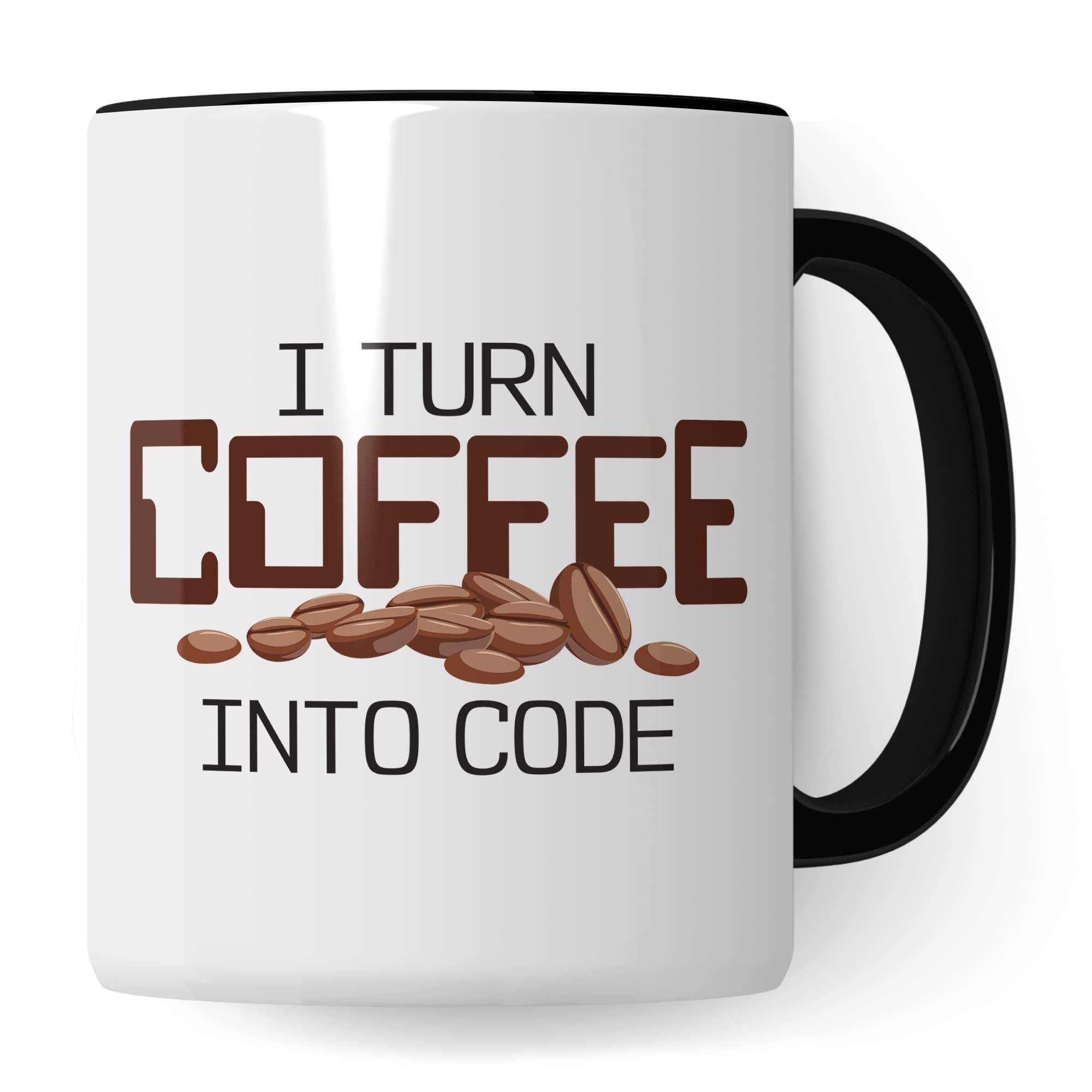 Informatik Geschenk Tasse, I turn Coffee into Code Geschenkidee für Informatiker Kaffee-Becher Informatikerin Programmieren Kaffeetasse mit Spruch lustig Coding