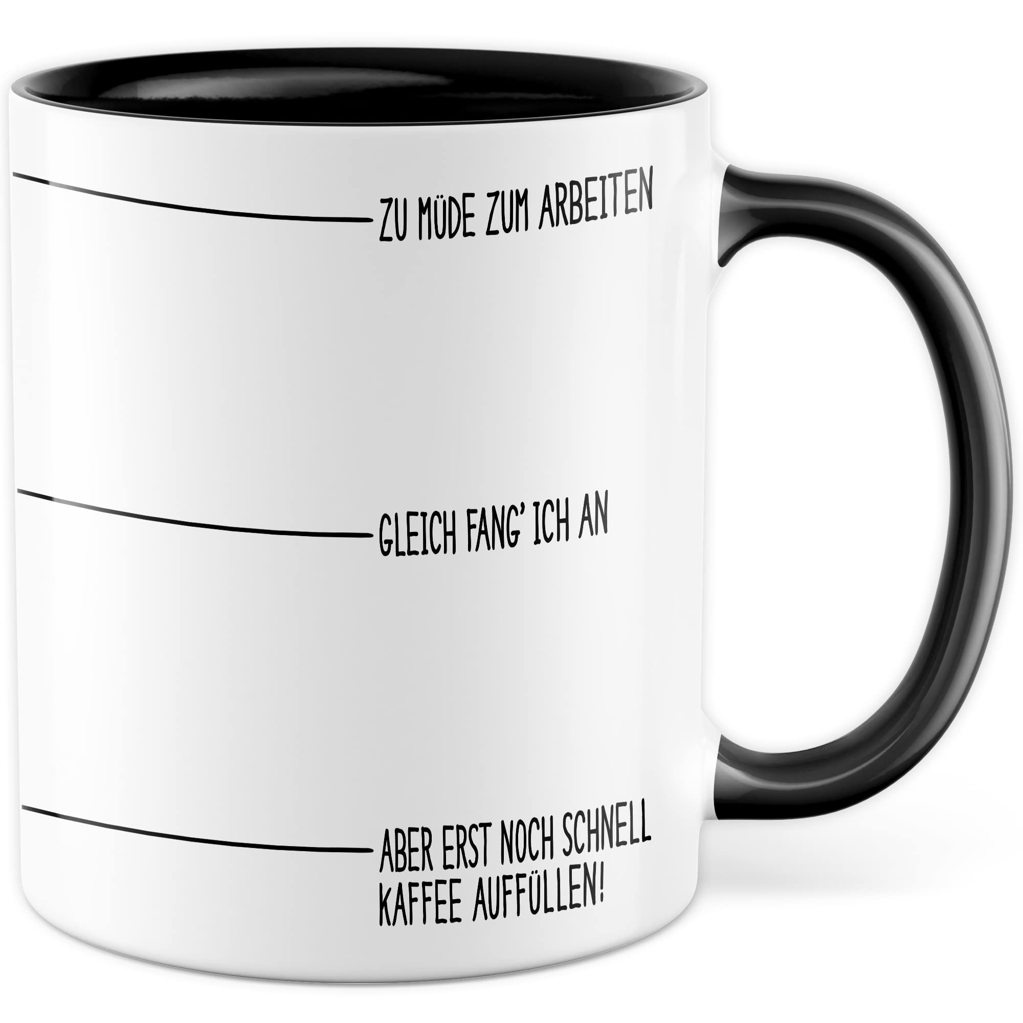 Tasse Kaffee-Füllstand Geschenk, Zu müde zum arbeiten gleich fang ich an Geschenkidee Kaffee-Liebhaber Kaffee-Becher Kaffeetasse Kaffee-Fans Kaffee-Genießer Tasse mit Spruch lustig