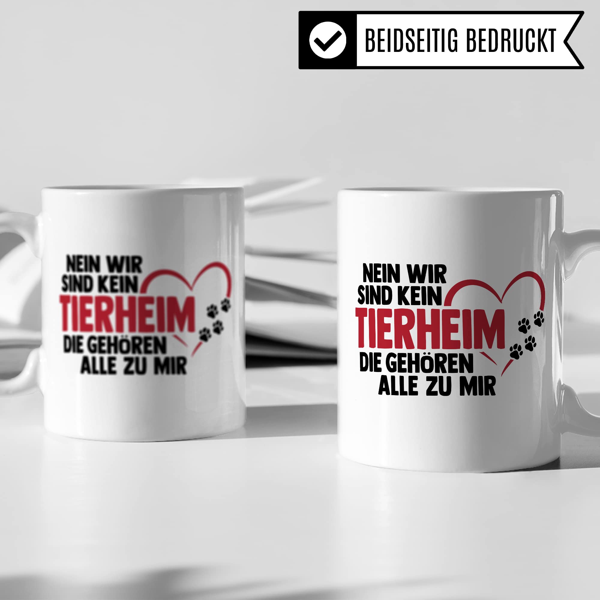 Hunde Tasse lustig Hundebesitzer Kaffee-Becher Kaffeetasse Tierheim Spruch Humor Witz Geschenk-Idee Haustier Teetasse Die gehören alle zu mir Hund (Weiß/Weiß)