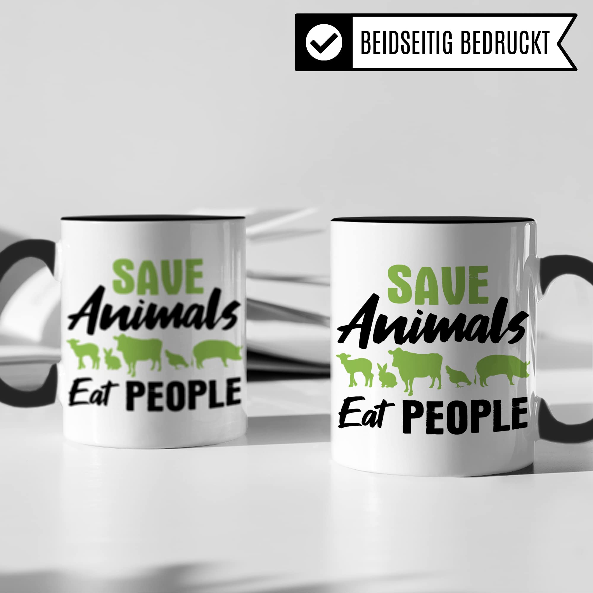 Tasse Vegan Spruch, Geschenk für Veganer & Veganerin Kaffeetasse Motiv, Kaffeebecher Veganismus vegane Ernährung, Save Animals Eat People Witz Geschenkidee Becher