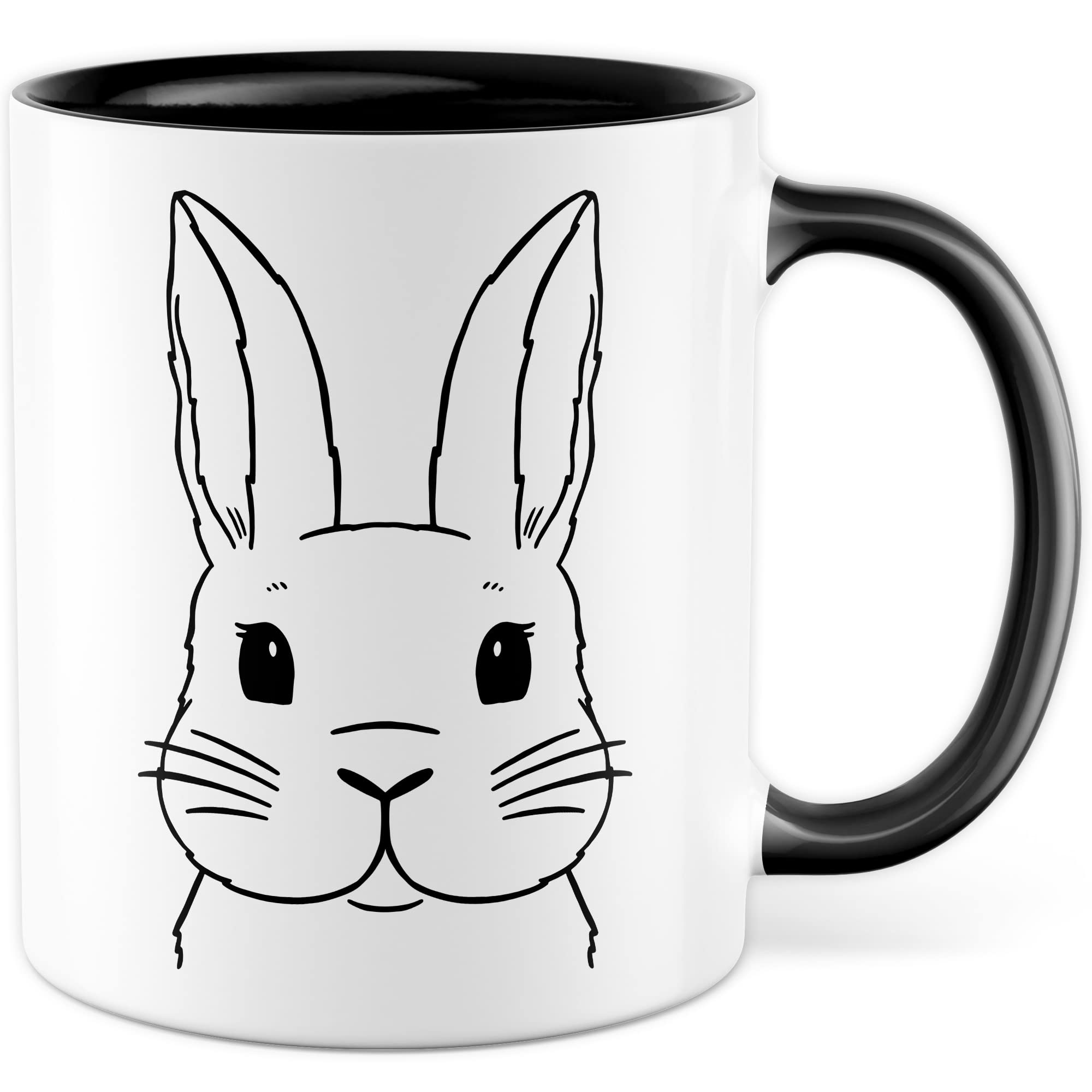 Kaninchen Tasse Hasen Bild süße Kaffeetasse mit Tier Motiv Karnickel Kaffee-Becher Häschen Humor Geschenk Spruch Teetasse Haustier Hase Langohr Halter cute Kaninchen Zeichnung