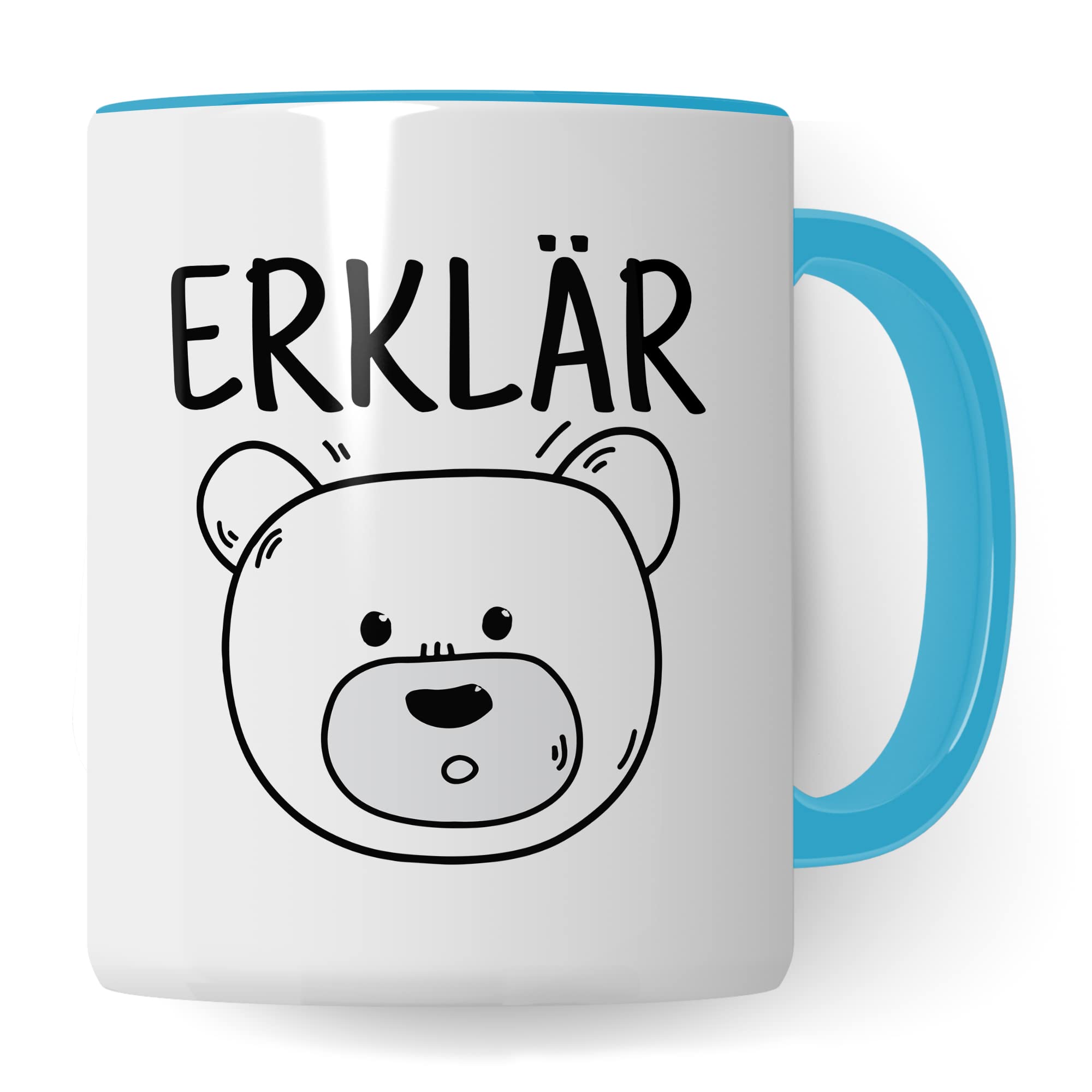 Tasse Erklärbär Geschenk Tasse mit Wortspiel Geschenkidee Kaffeetasse Tasse mit Spruch lustig Bären-Motiv Kaffee-Becher Teetasse Witztasse Humor Witz Deutschlehrer Germanistik