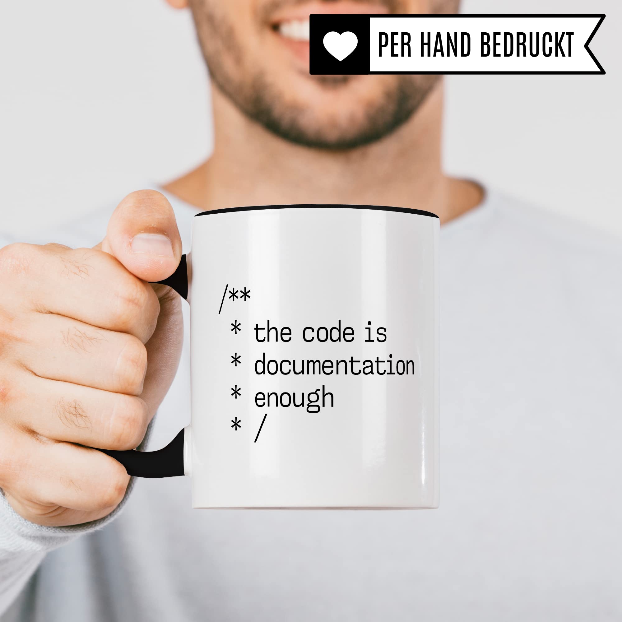 Informatik Geschenk Tasse, The Code is Documentation enough Geschenkidee für Informatiker Kaffee-Becher Informatikerin Programmierer Kaffeetasse mit Spruch lustig Code