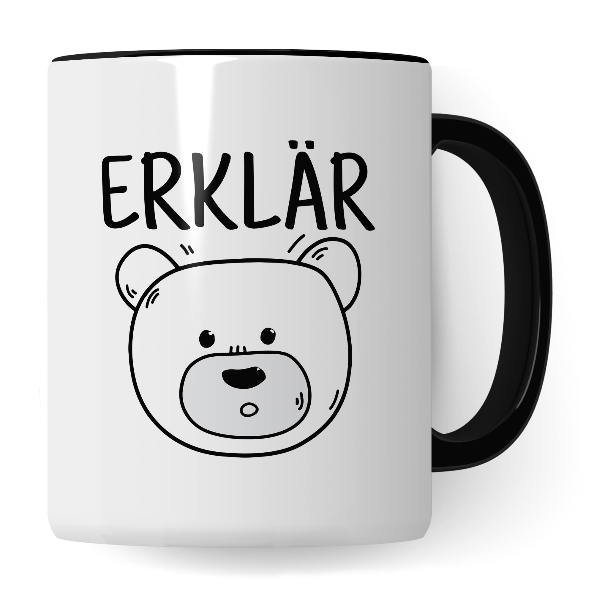 Tasse Erklärbär Geschenk Tasse mit Wortspiel Geschenkidee Kaffeetasse Tasse mit Spruch lustig Bären-Motiv Kaffee-Becher Teetasse Witztasse Humor Witz Deutschlehrer Germanistik