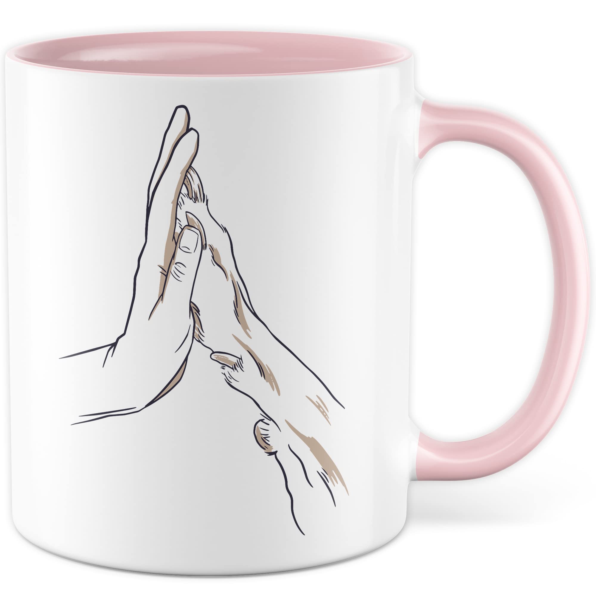 Tasse Hund & Mensch Geschenk Geschenkidee Herrchen Frauchen Hundemama Hundepapa Vierbeiner Comic Kaffeetasse mit Hundemotiv Kaffee-Becher Hund mit Mensch Teetasse Hand und Pfote