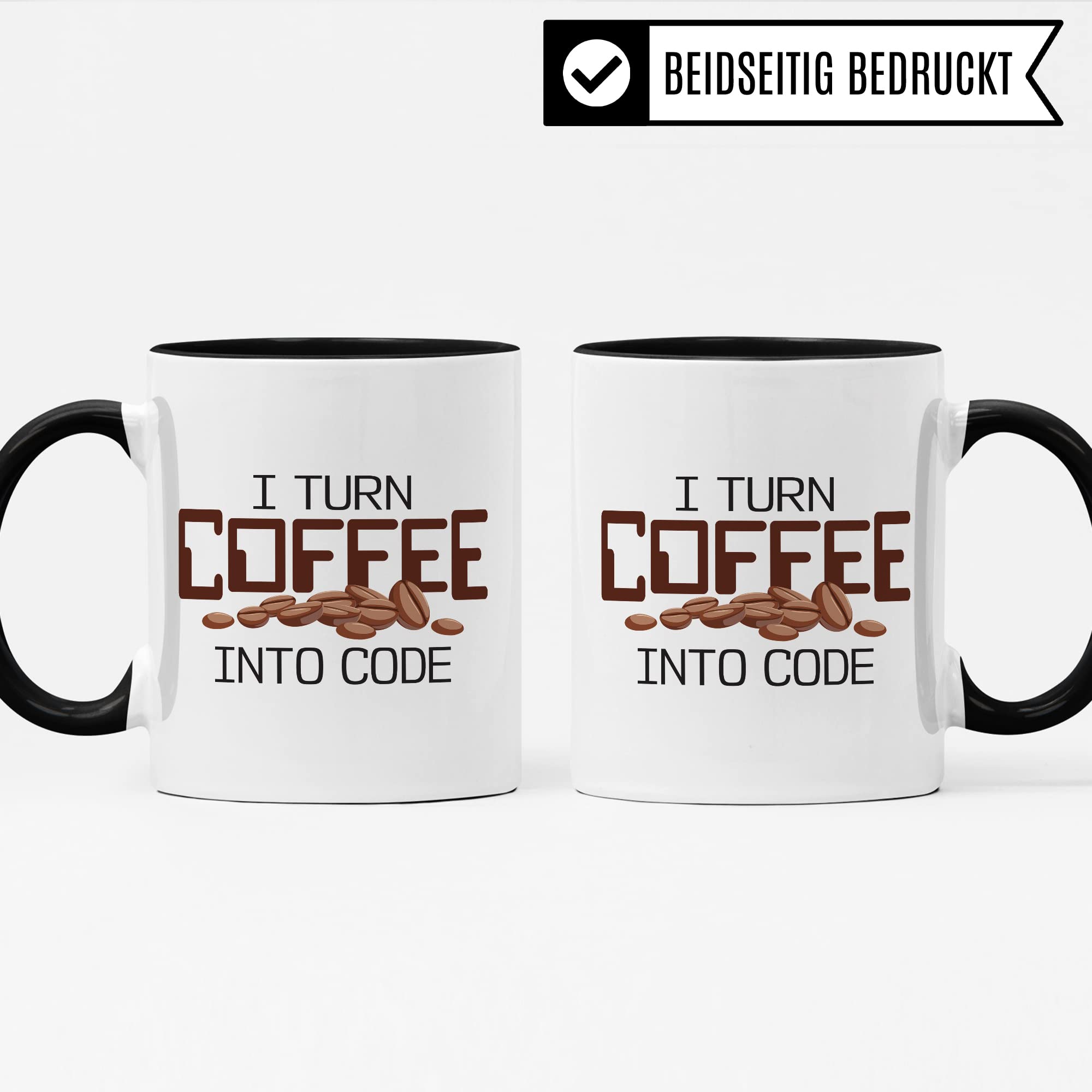 Informatik Geschenk Tasse, I turn Coffee into Code Geschenkidee für Informatiker Kaffee-Becher Informatikerin Programmieren Kaffeetasse mit Spruch lustig Coding