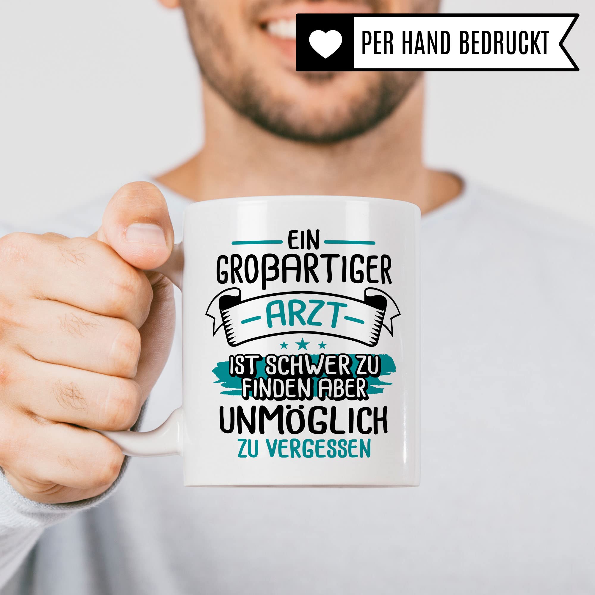 Arzt Tasse, Ein großartiger Arzt ist schwer zu finden aber unmöglich zu vergessen, Arzt Danke Geschenk, Dankeschön Tasse schöner Spruch Kaffeetasse Berufe Tasse