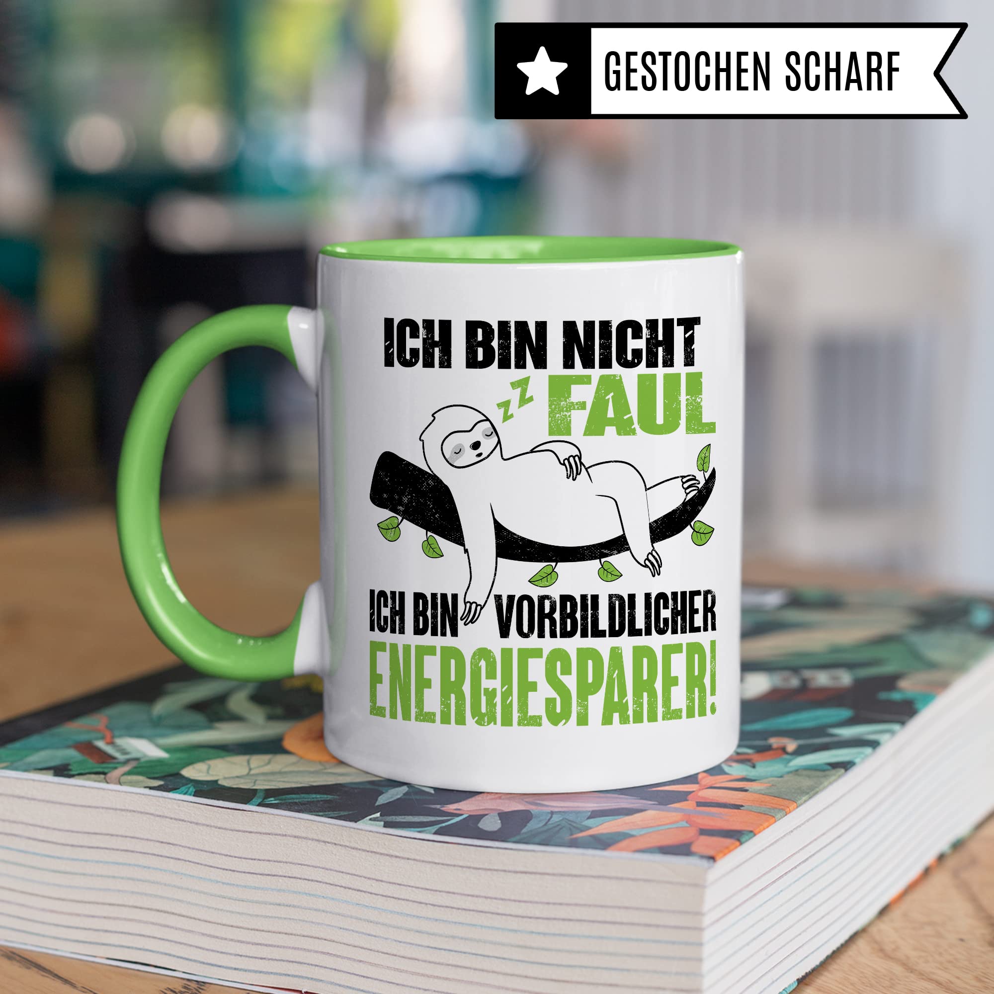 Tasse Energiesparer Geschenk, Ich bin nicht faul Ich bin vorbildlicher Energiesparer Geschenkidee Kaffeetasse mit Spruch lustig Kaffee-Becher Witztasse umweltfreundlich Faulheit Faultier