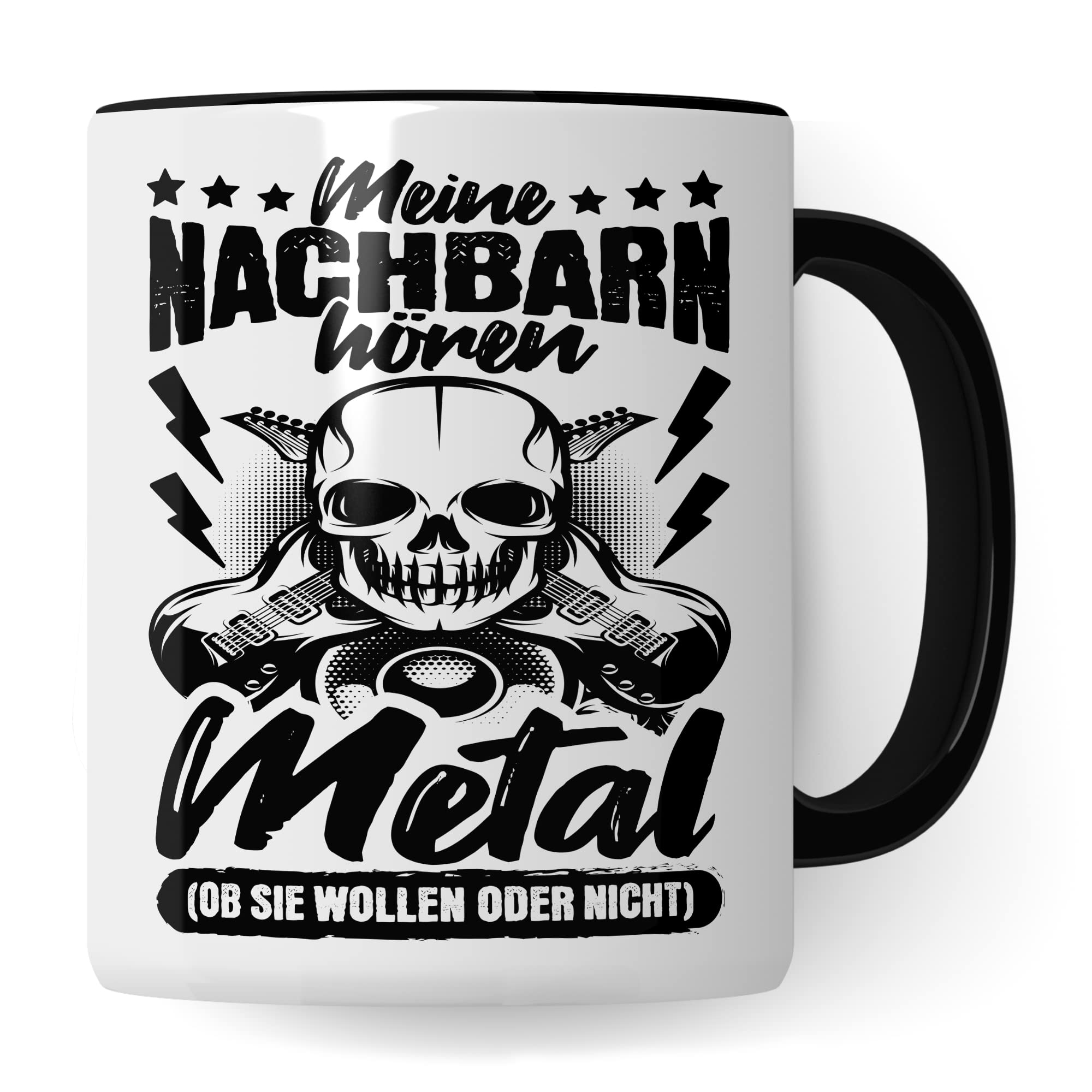 Metal Tasse Rocker Kaffeetasse Metal Fan Geschenkidee Kaffee-Becher Metalic Geschenk Spruch lustig Humor Teetasse Witz Meine Nachbarn hören Metal