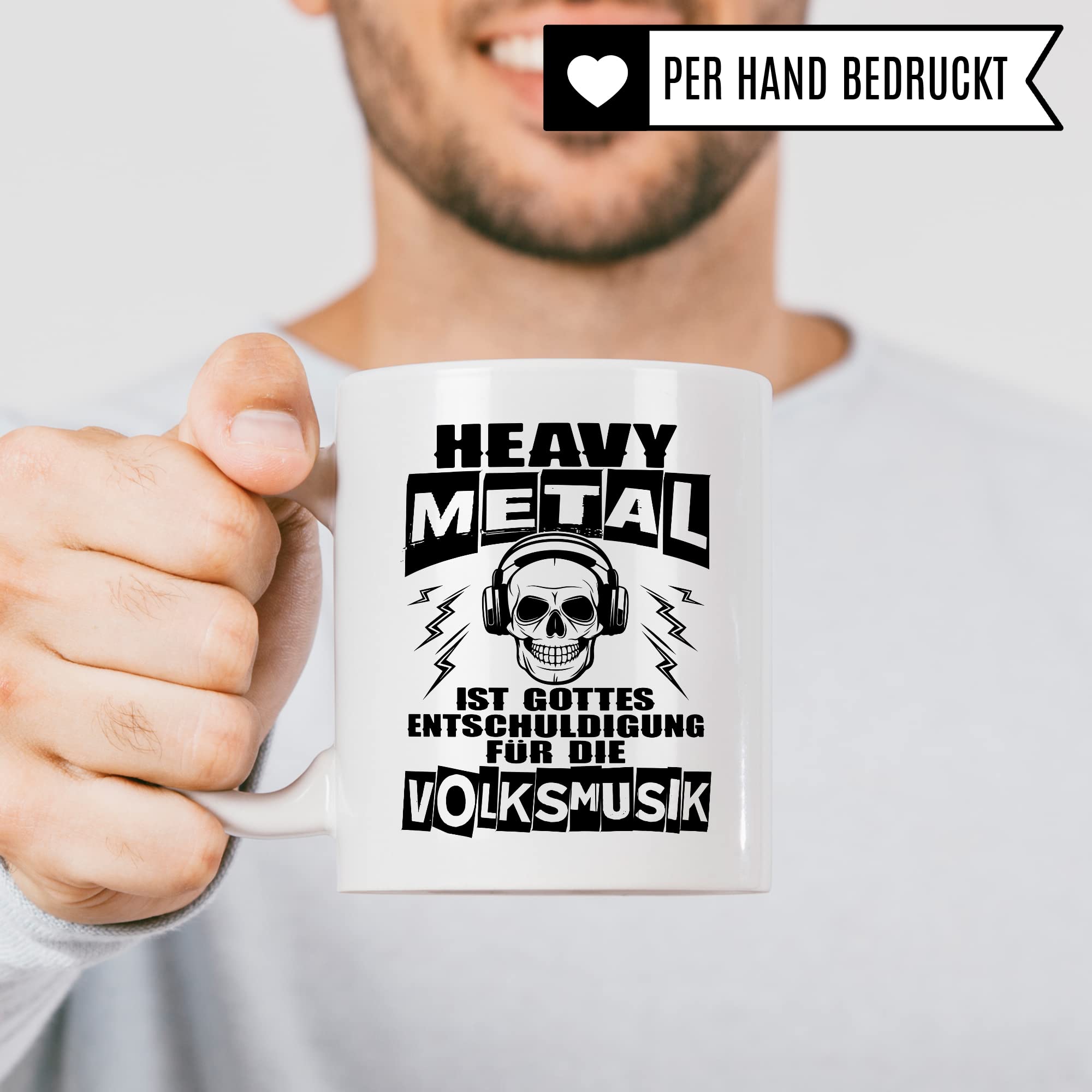 Heavy Metal Tasse Rocker Kaffeetasse Metal Fan Geschenkidee Kaffee-Becher Metalic Geschenk Spruch lustig Humor Teetasse Witz Heavy Metal ist Gottes Entschuldigung für die Volksmusik