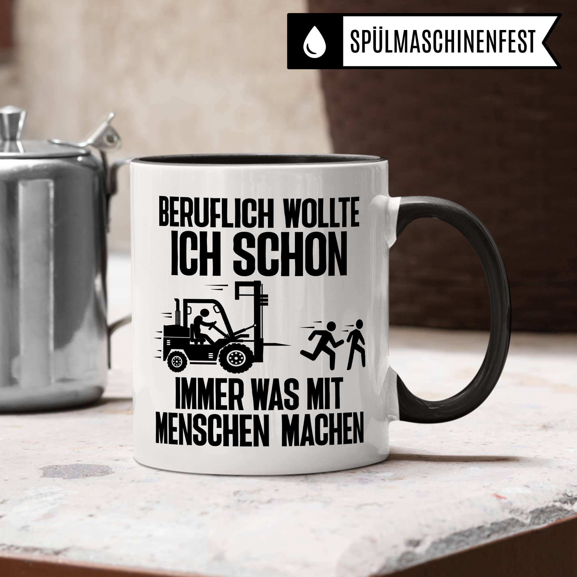 Lagerist Tasse mit Spruch lustig Staplerfahrer Geschenk Gabelstapler-Fahrer Kaffee-Becher böser Humor Kaffeebecher Lagerarbeiter Lagerlogistiker Geschenkidee