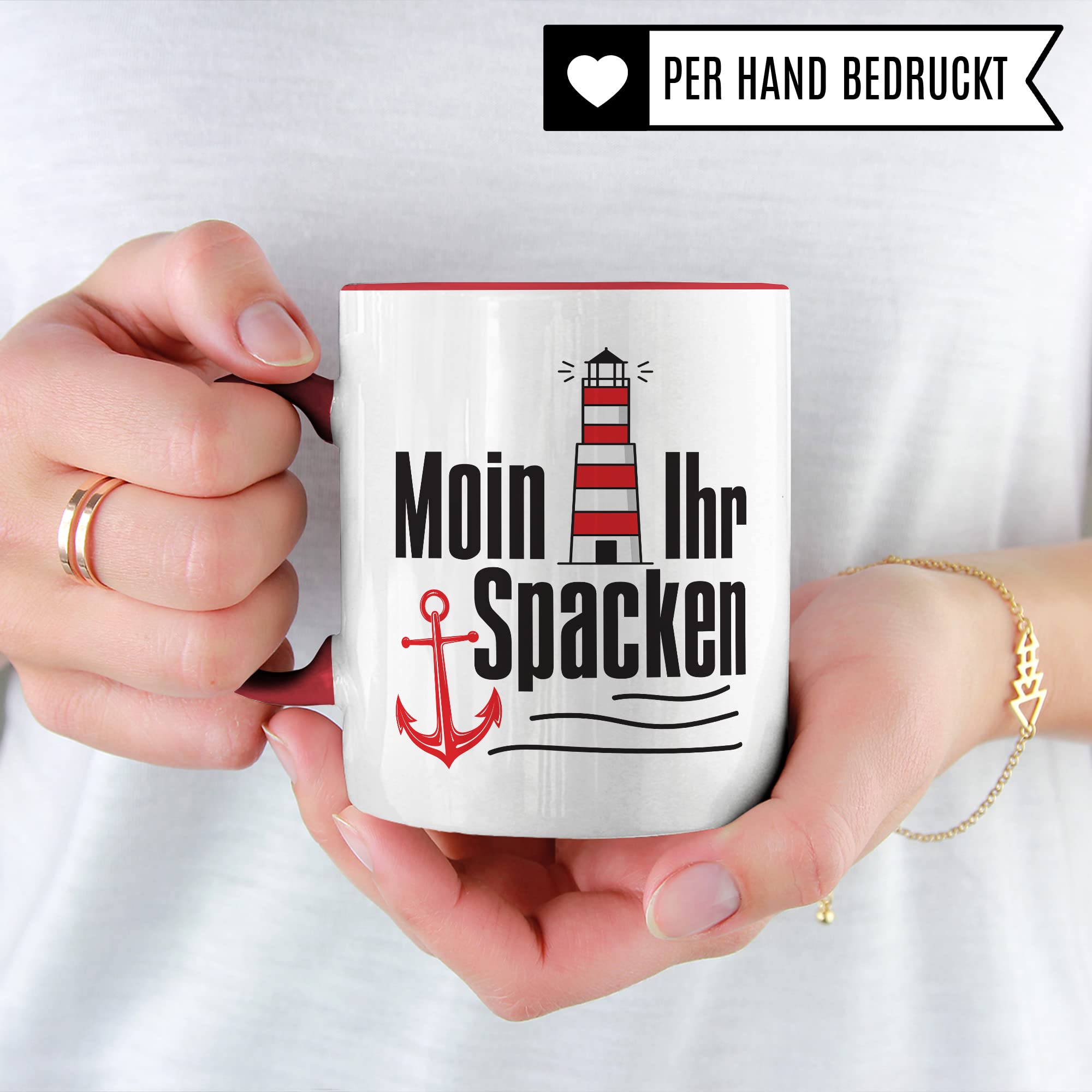 Moin ihr Spacken Tasse Kaffee-Tasse Geschenkidee für Norddeutsche Norddeutschland Meer Nordsee Ostsee Kaffeebecher