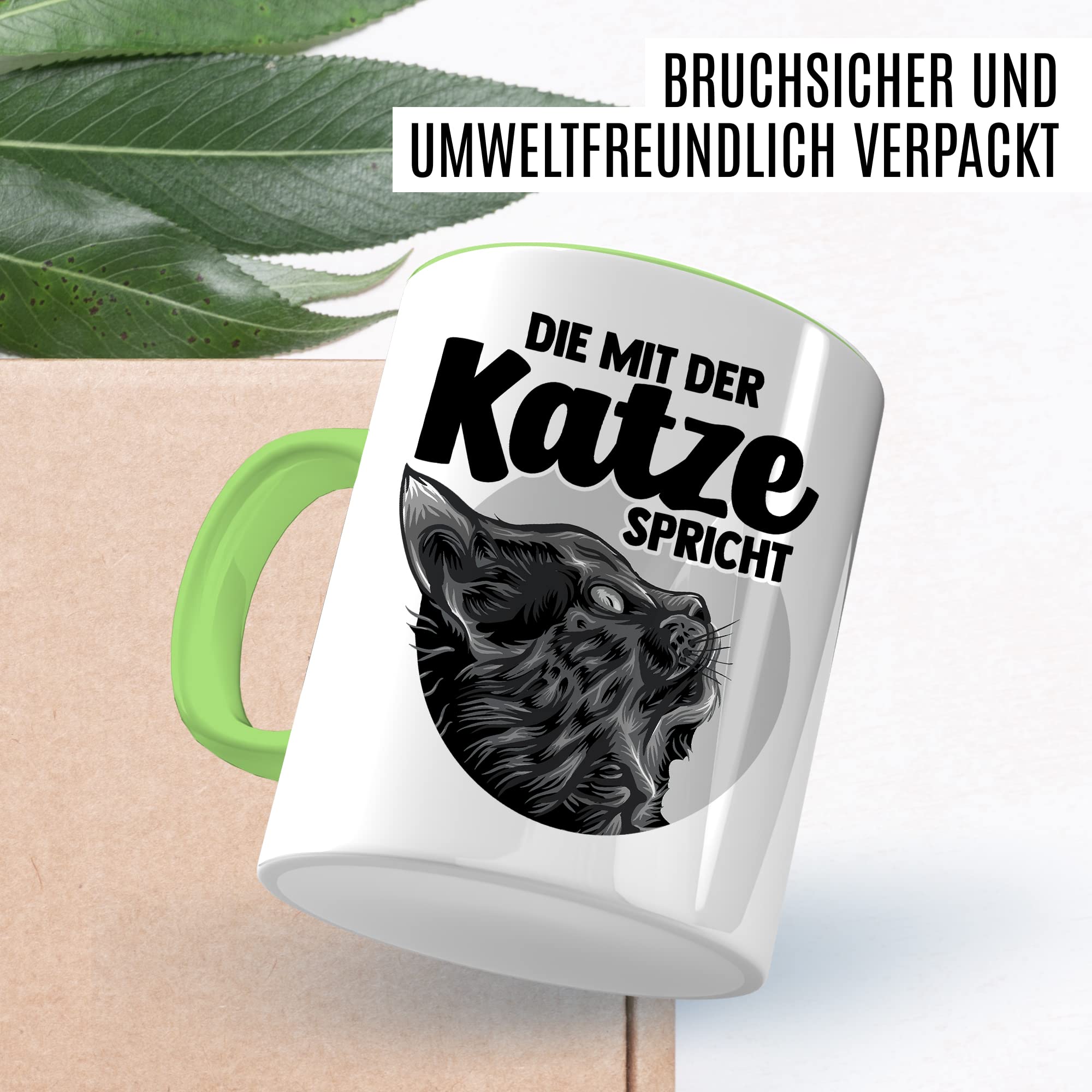 Tasse Katze Geschenk, Die mit der Katze spricht Geschenkidee Kaffeetasse mit Spruch lustig Kaffee-Becher Katzen Katzen-Liebhaber Teetasse Katzen-Motiv