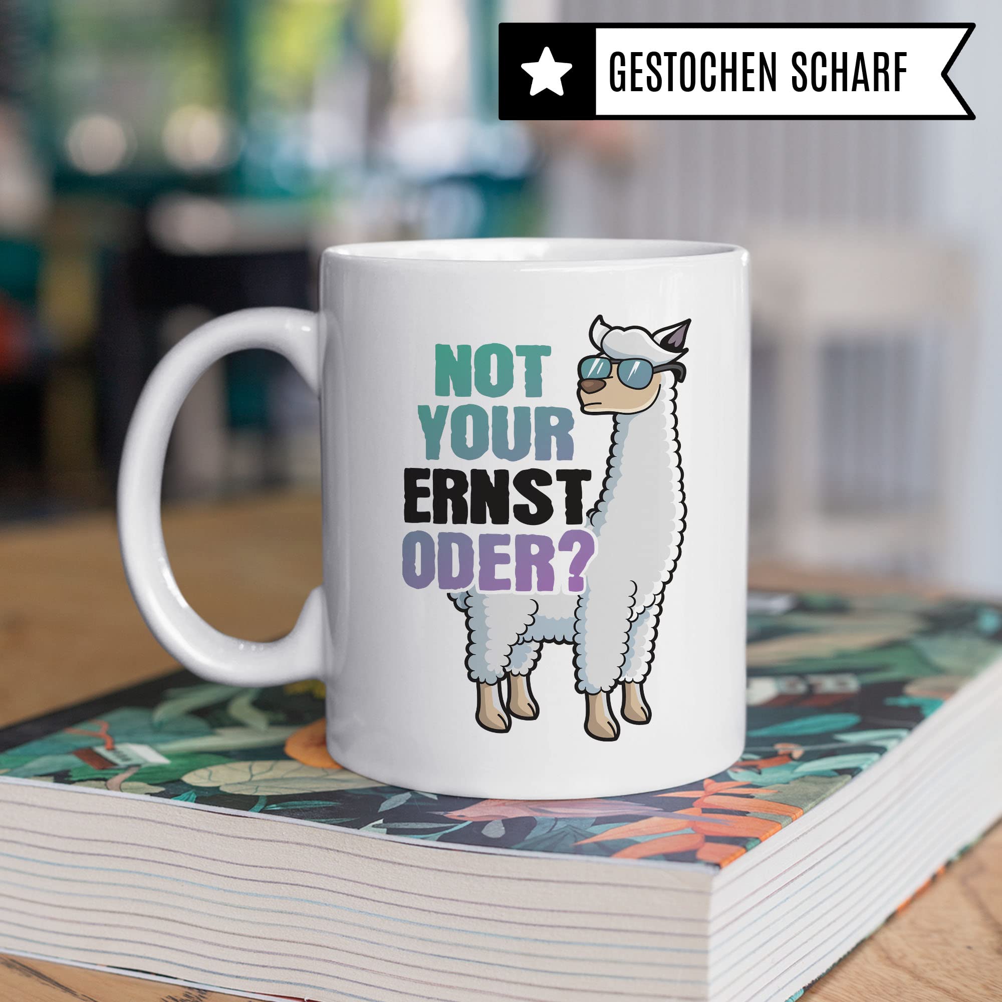 Tasse Alpaka-Motiv, Not your ernst oder? Spruch, Süßes Geschenk Alpakaliebhaber, süße Alpaka-Tasse Motiv Geschenkidee lustiger Spruch Beruf Freund Freundin Kollegen Kaffeetasse