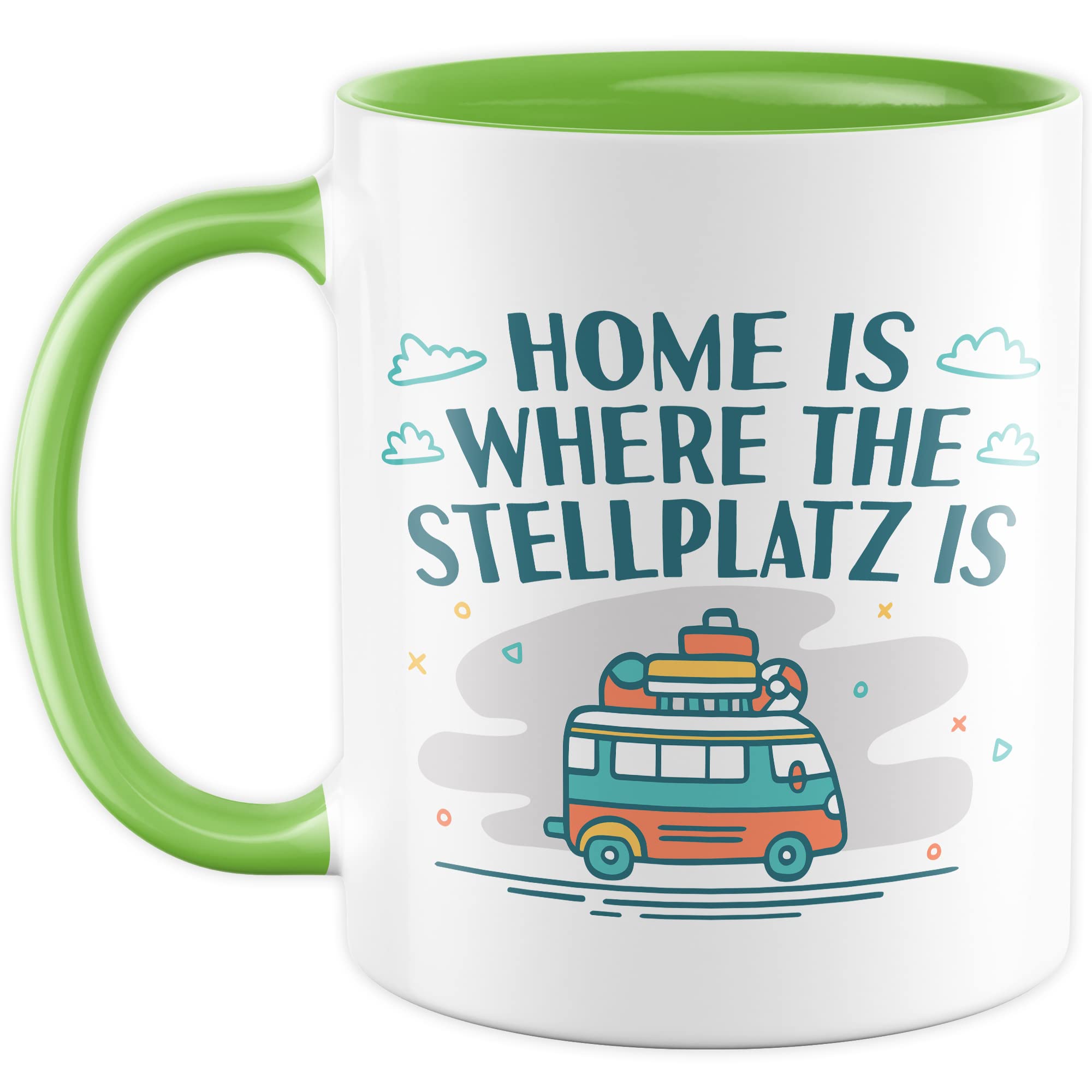 Wohnmobil Tasse Wohnwagen Kaffeetasse Camping Geschenk Camper Kaffee-Becher Stellplatz Geschenkidee Outdoorfans Camperin Campingvan Zeltplatz Campingwagen Campingplatz Zelten Home is Zuhause