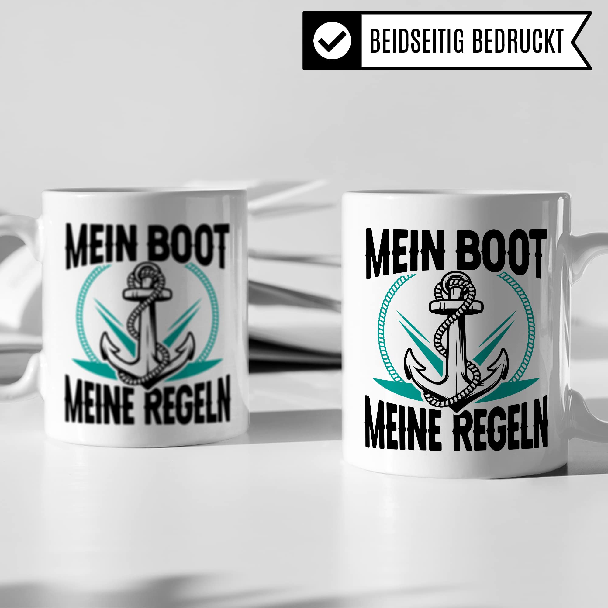 Tasse Kapitän, Mein Boot meine Regeln Geschenk Bootliebhaber Geschenkidee Bootbesitzer Kaffee-Becher Kaffeetasse mit Spruch lustig Teetasse Anker-Motiv