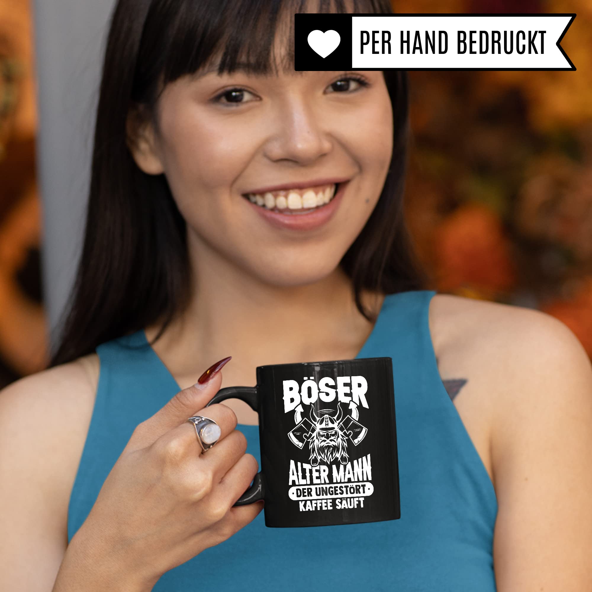 Tasse alter Mann, Böser alter Mann der ungestört Kaffee säuft Kaffee-Becher Geschenk Geschenkidee für alte Männer Papa Opa Kaffeetasse Wikinger-Motiv Tasse mit Spruch lustig