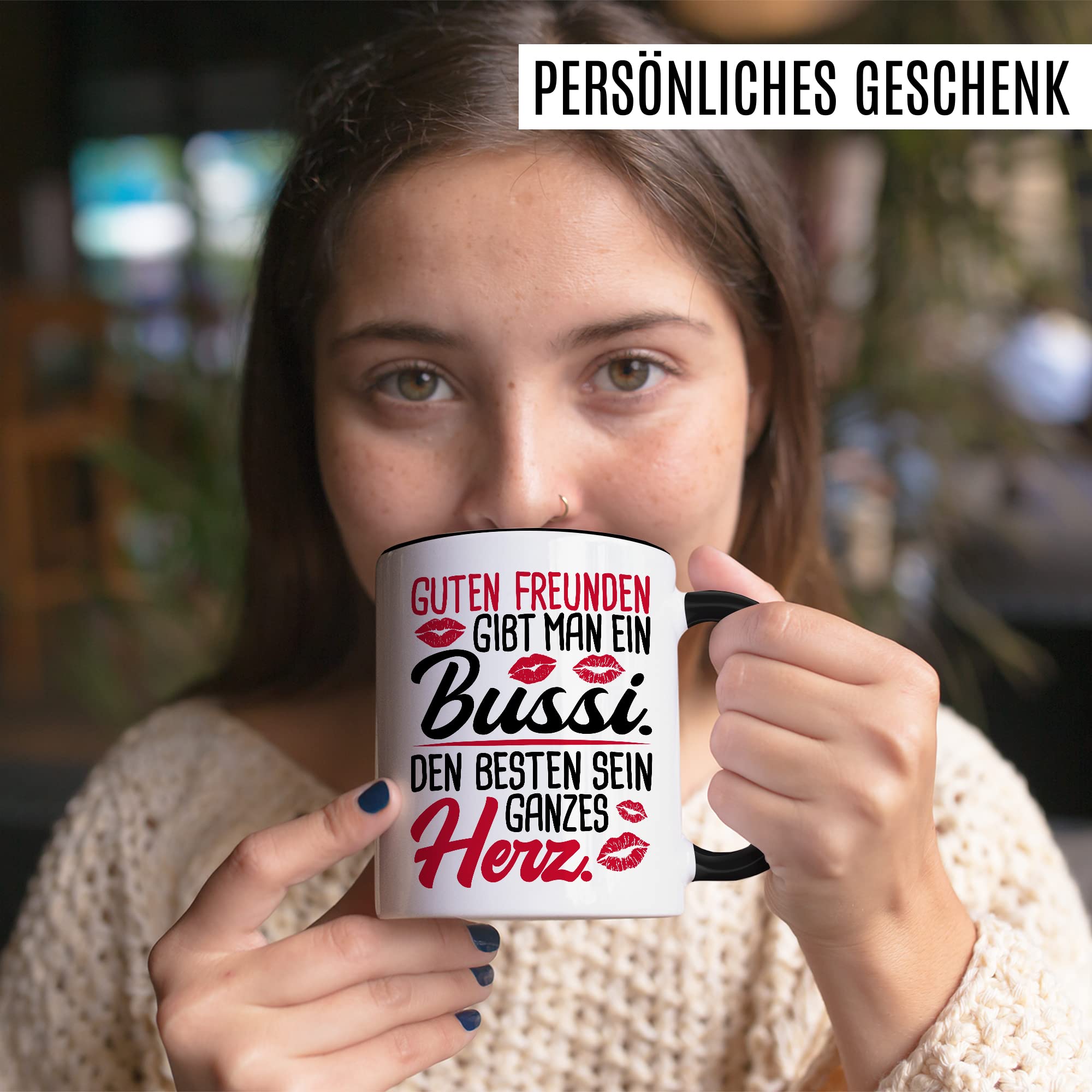 Freunde Tasse Freundinnen Kaffeetasse Freundschaft Kaffee-Becher Frauen Beste Freundin Geschenk-Idee Guten Freunden Bussi Besten Herz Spruch