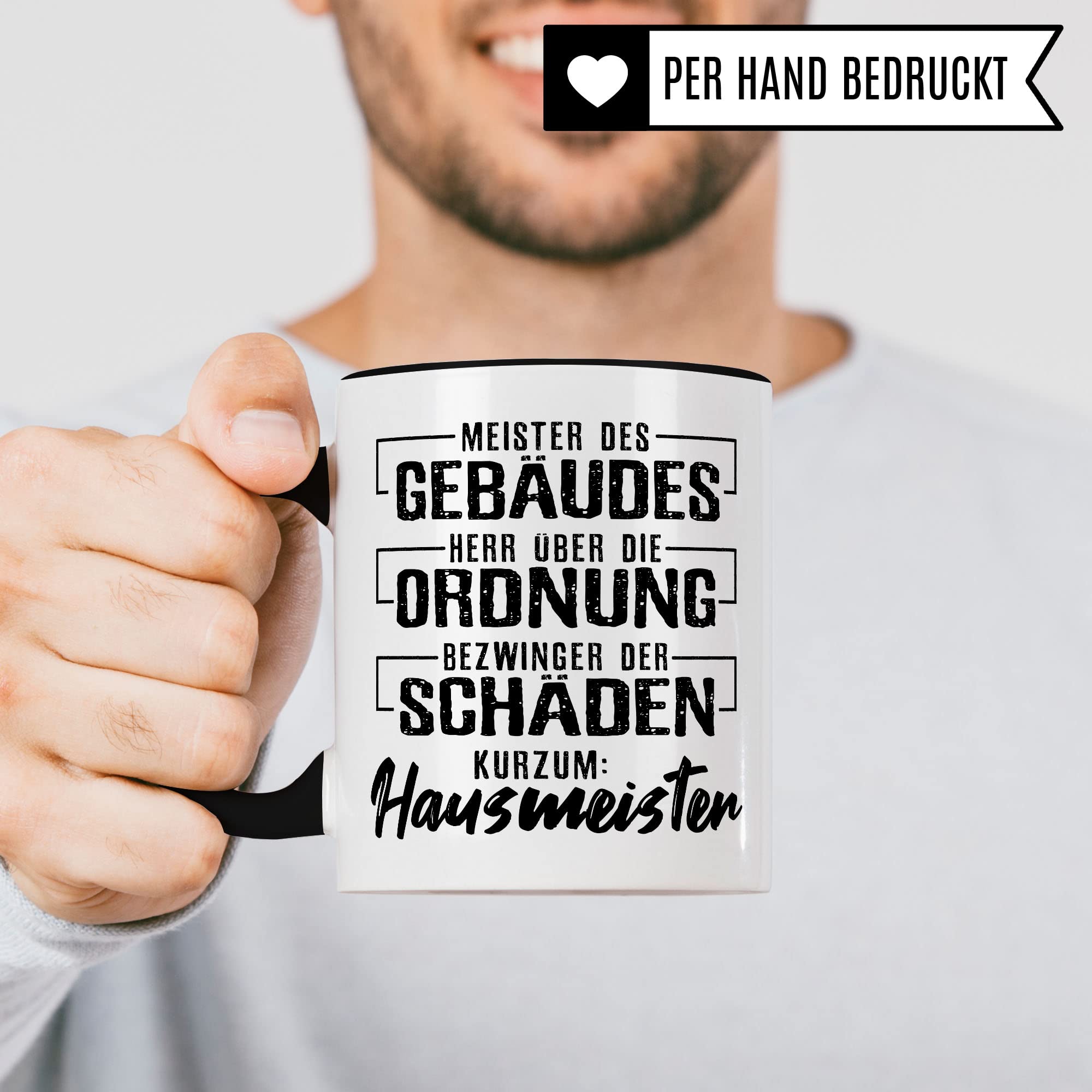 Hausmeister Tasse Geschenkidee Kaffeetasse Humor Witz Geschenk für Hauswart Kaffeebecher Hausverwalter Becher