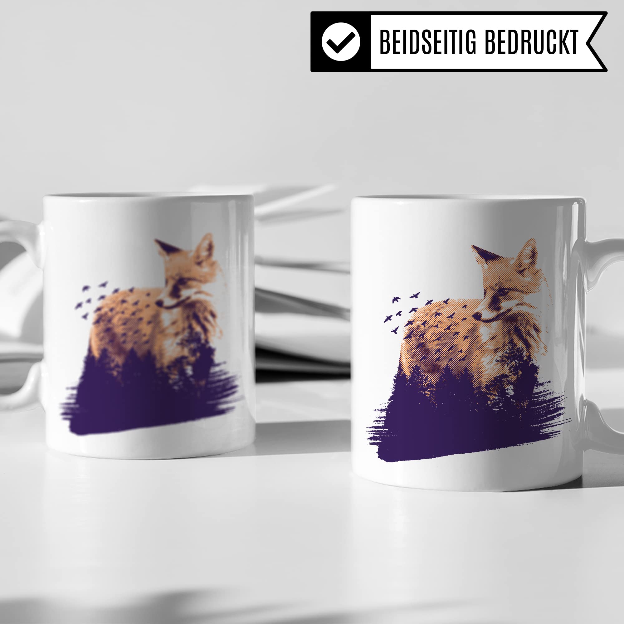 Tasse Fuchs hochwertiges Design, Geschenk Fuchs-Fans Motiv, Rotfuchs Geschenk-Idee Kollegen Freundin Freund Kaffeetasse, Fuchs Wald-Tiere Wald-Motiv Jäger Naturliebhaber Kaffee-Becher