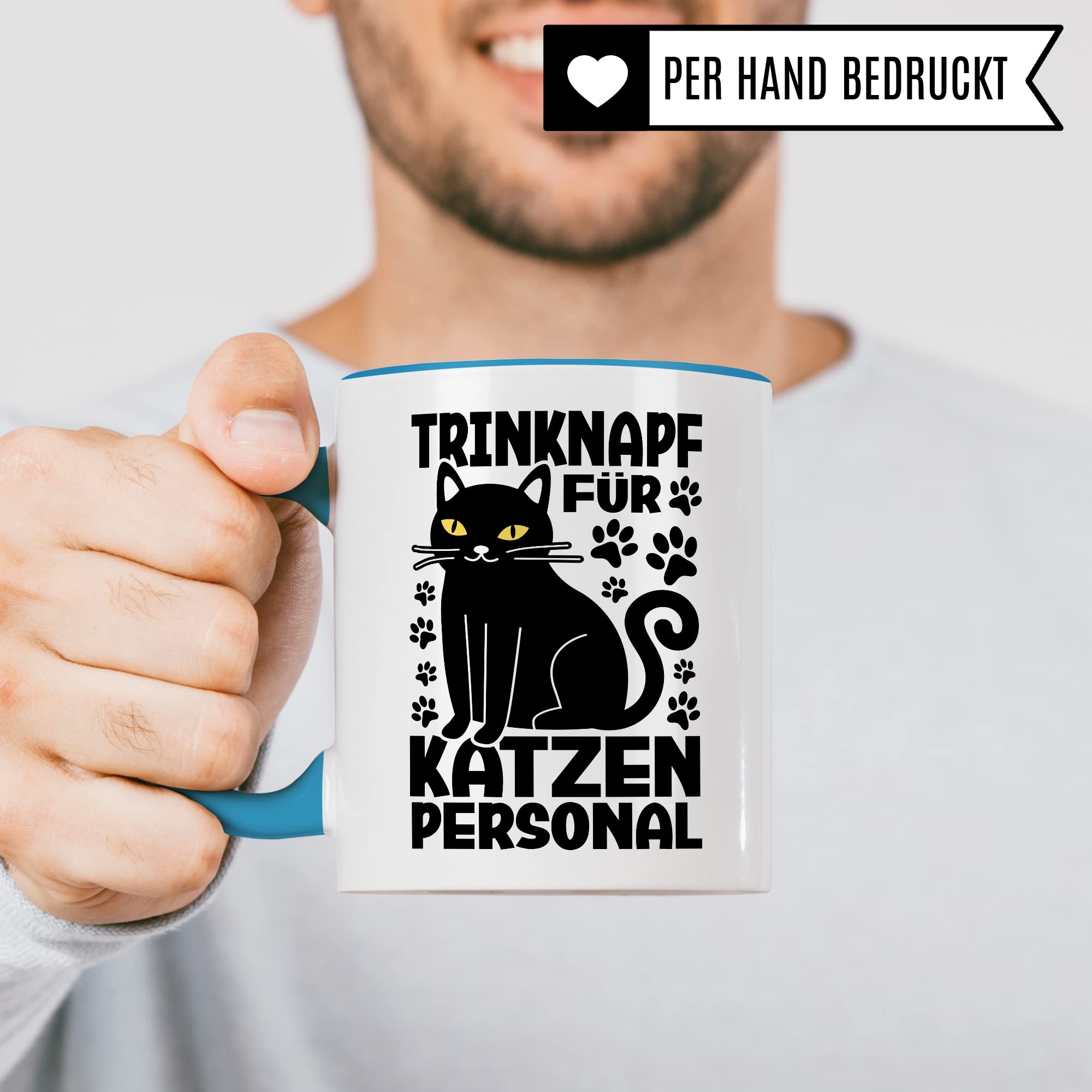 Katzen Tasse Kaffeetasse Humor Kaffee-Becher mit Spruch Katze Witz Katzenmama Trinknapf für Katzenpersonal Trinknapf Geschenk Geschenkidee für Katzenliebhaber Katzentasse Tasse fürs Büro