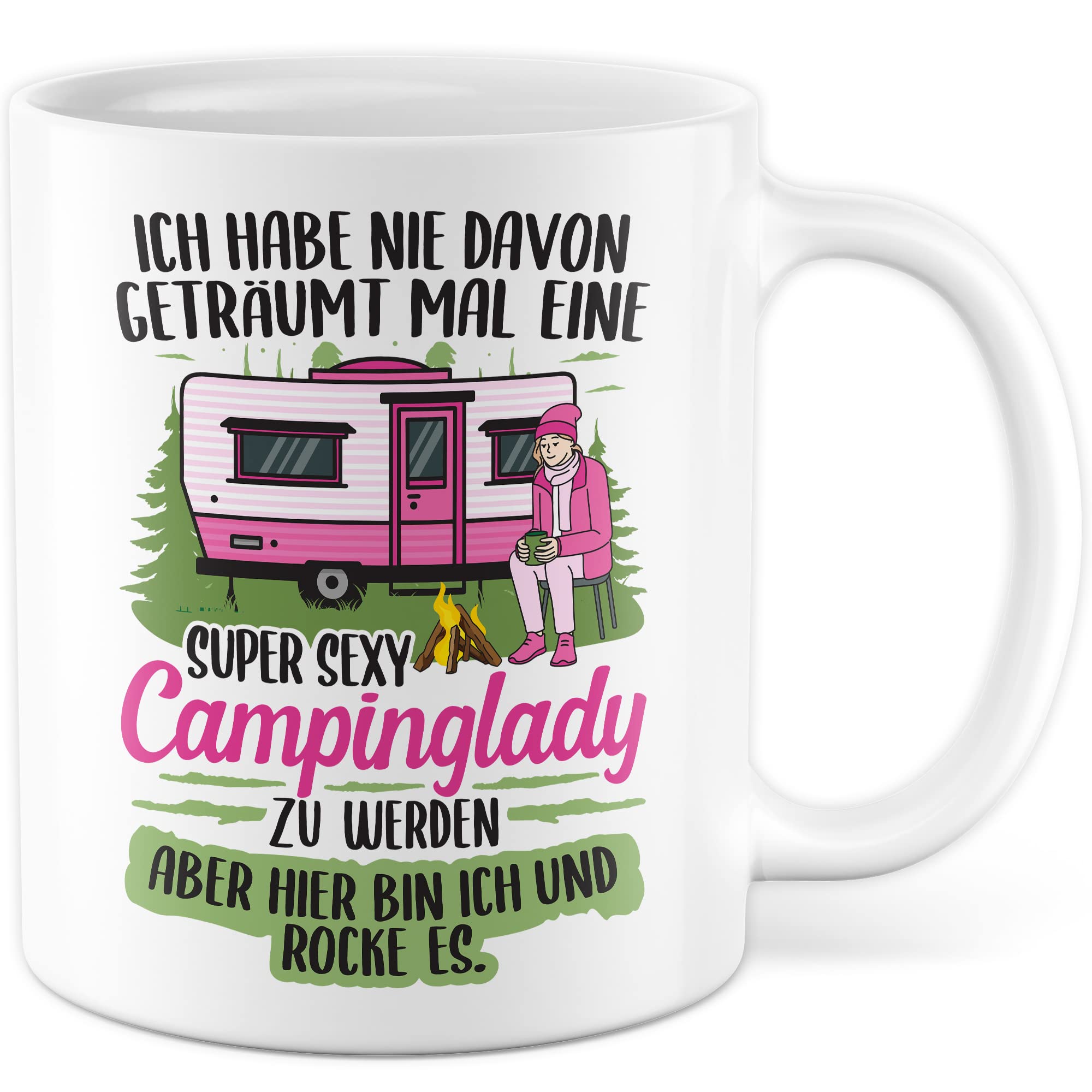 Becher Tasse Wohnmobil Wohnwagen Kaffeetasse Camping Geschenk Camperin Kaffee-Becher Geschenkidee Outdoorfans Zelten Abenteuer Reisen Spruch Humor Witz sexy Campinglady